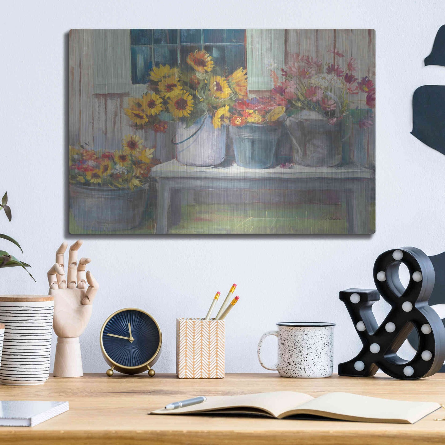 Luxe Metal Art 'Green Bench Bright' by Carol Rowan, Metal Wall Art,16x12