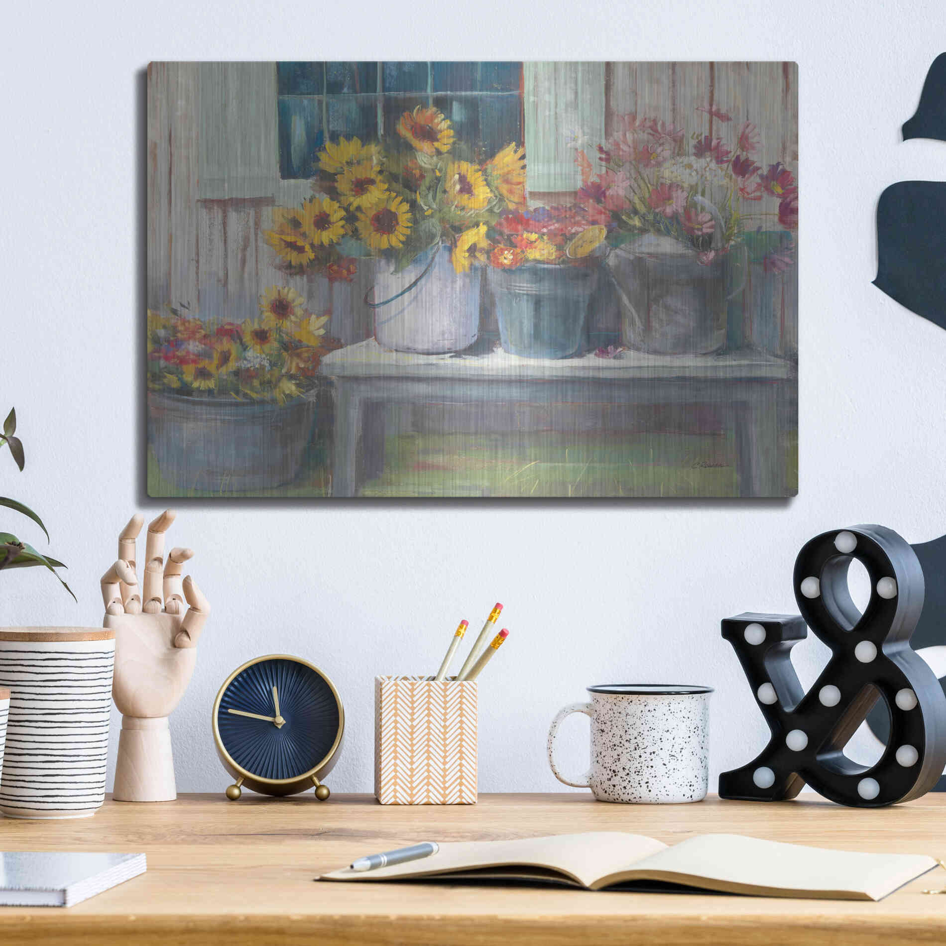 Luxe Metal Art 'Green Bench Bright' by Carol Rowan, Metal Wall Art,16x12