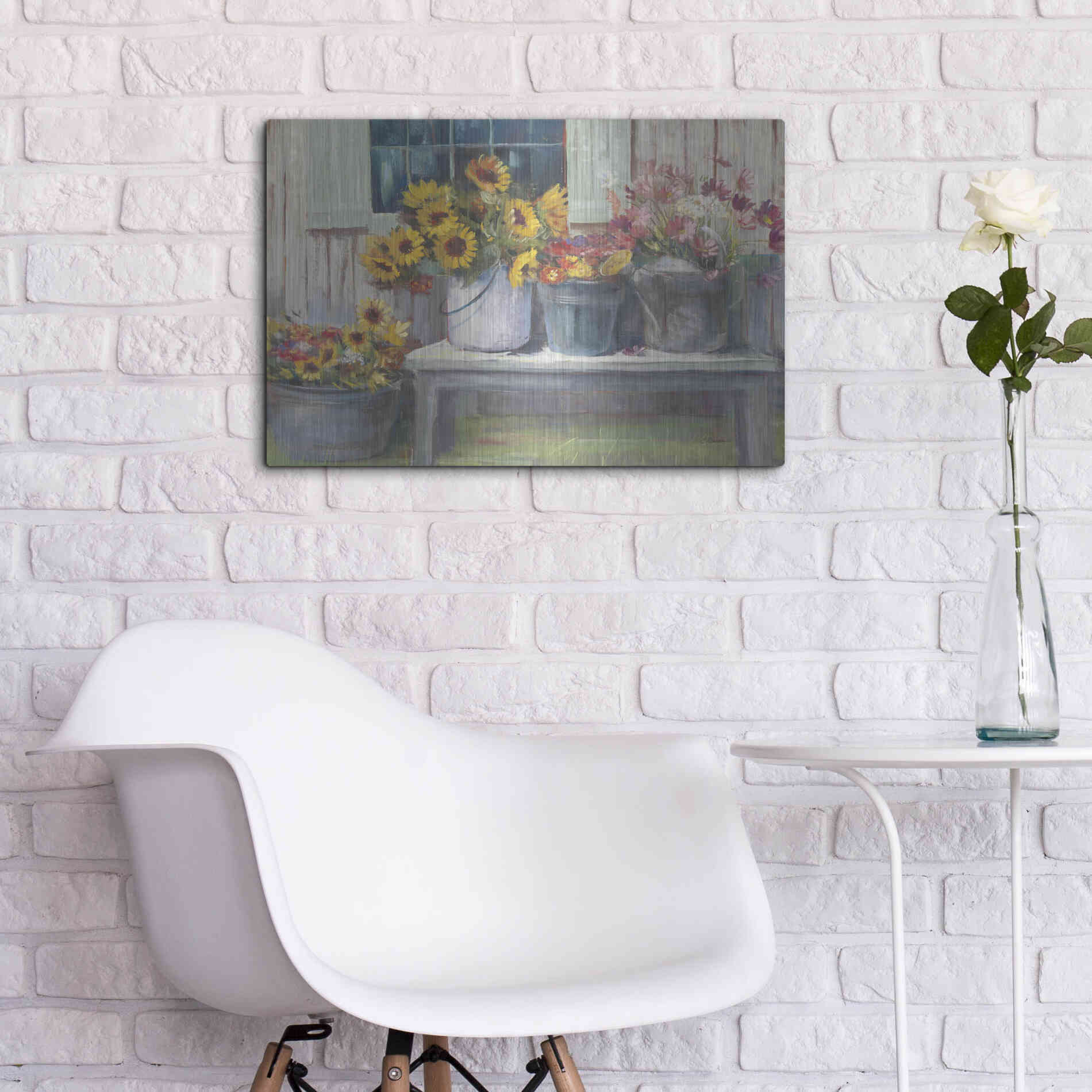 Luxe Metal Art 'Green Bench Bright' by Carol Rowan, Metal Wall Art,24x16