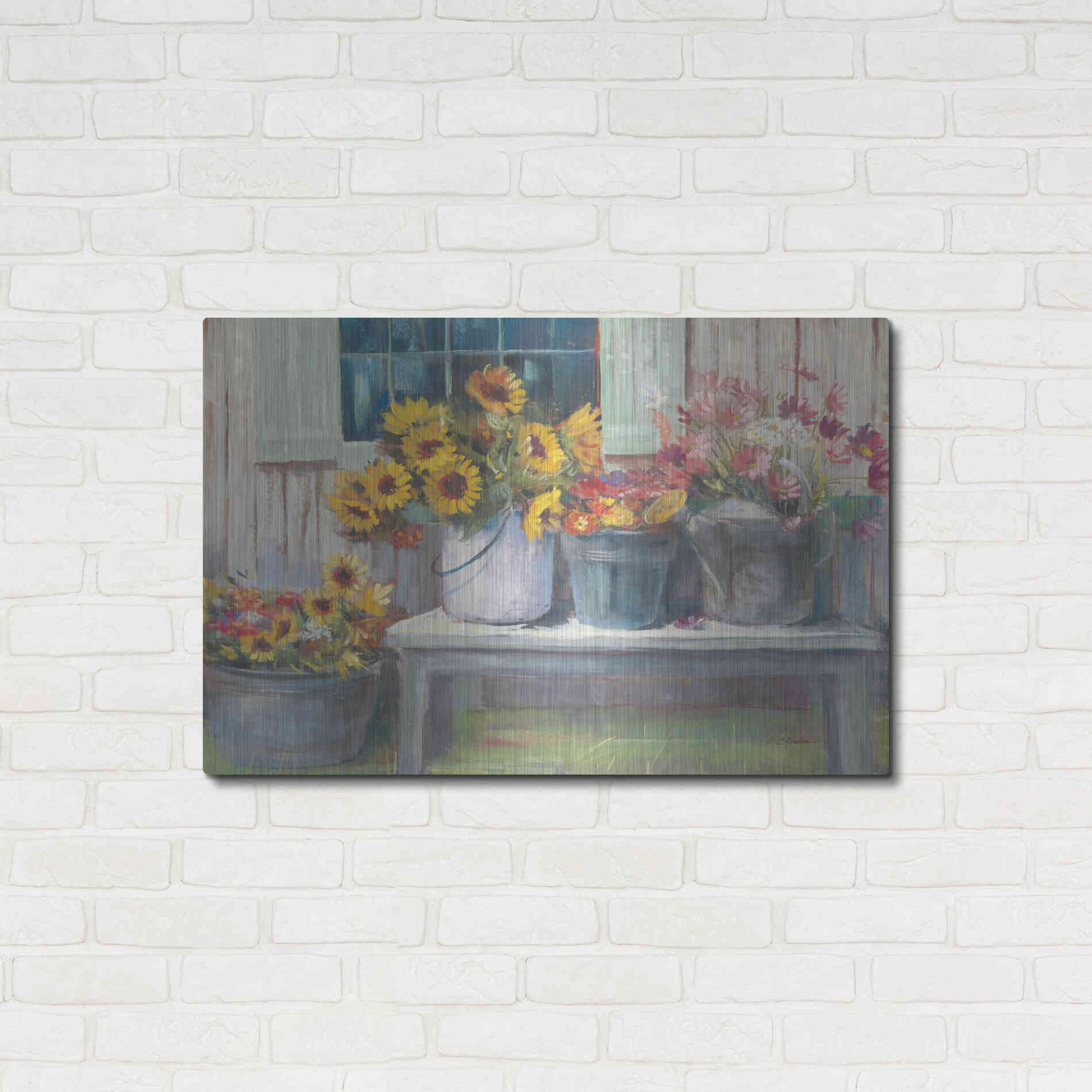 Luxe Metal Art 'Green Bench Bright' by Carol Rowan, Metal Wall Art,36x24