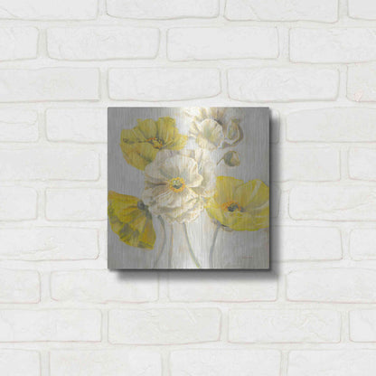 Luxe Metal Art 'Gold And White Contemporary Poppies Neutral' by Carol Rowan, Metal Wall Art,12x12