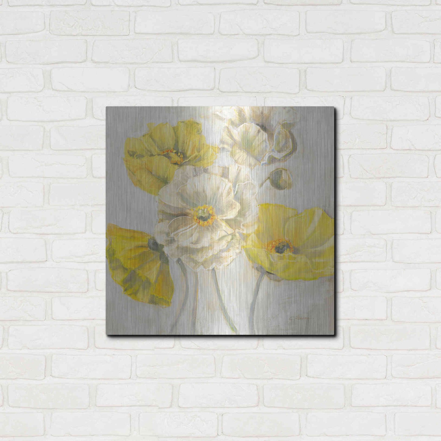 Luxe Metal Art 'Gold And White Contemporary Poppies Neutral' by Carol Rowan, Metal Wall Art,24x24