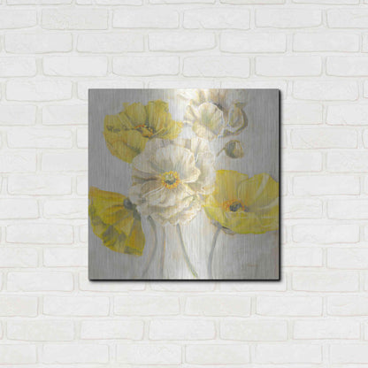 Luxe Metal Art 'Gold And White Contemporary Poppies Neutral' by Carol Rowan, Metal Wall Art,24x24
