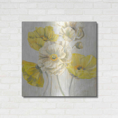 Luxe Metal Art 'Gold And White Contemporary Poppies Neutral' by Carol Rowan, Metal Wall Art,36x36