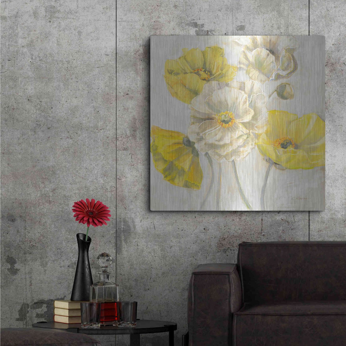 Luxe Metal Art 'Gold And White Contemporary Poppies Neutral' by Carol Rowan, Metal Wall Art,36x36
