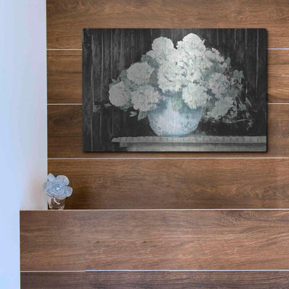 Luxe Metal Art 'White Hydrangea On Black Crop' by Carol Rowan, Metal Wall Art,16x12