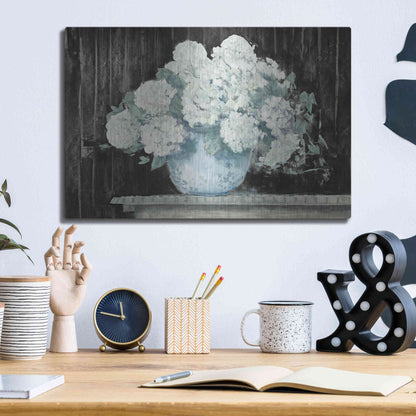 Luxe Metal Art 'White Hydrangea On Black Crop' by Carol Rowan, Metal Wall Art,16x12