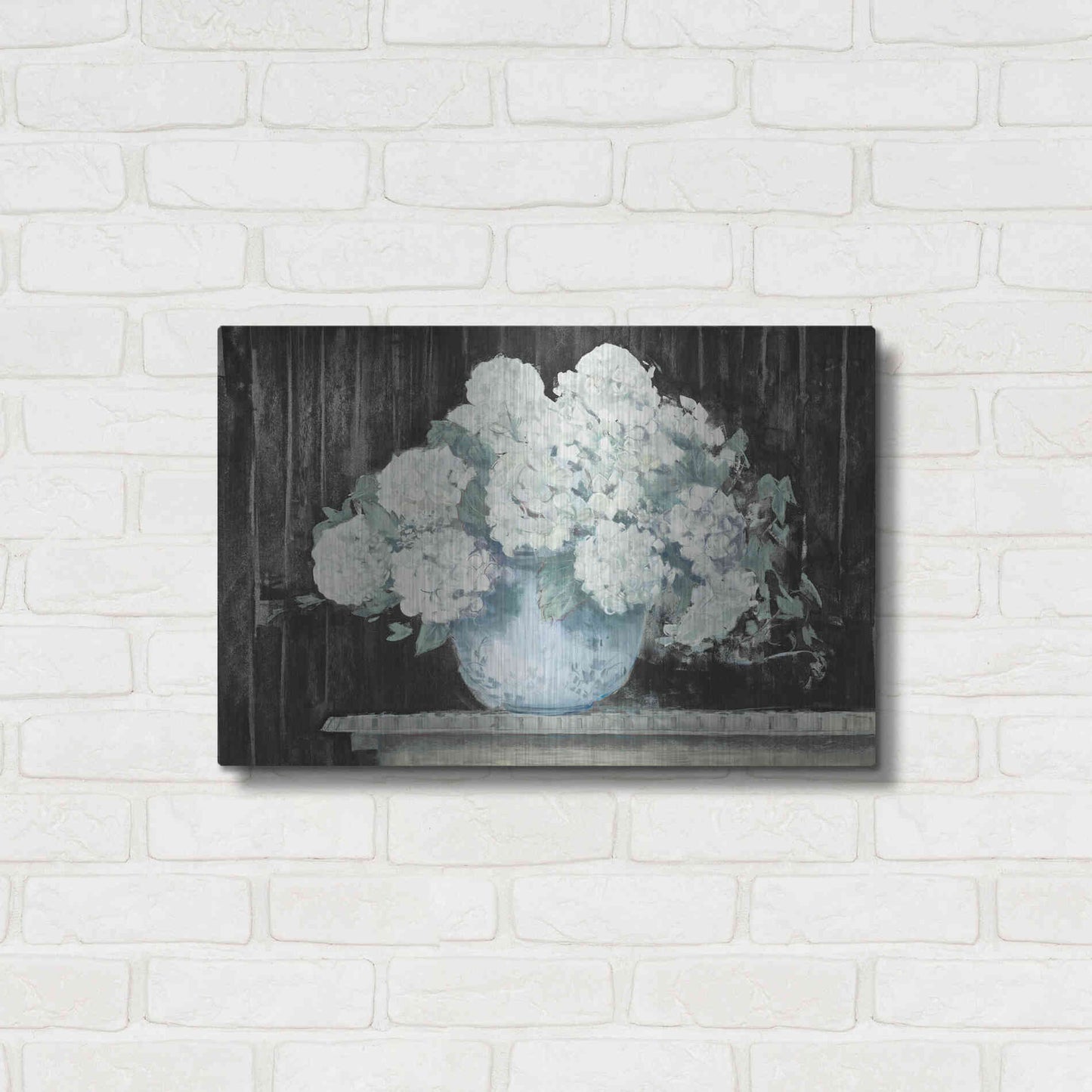 Luxe Metal Art 'White Hydrangea On Black Crop' by Carol Rowan, Metal Wall Art,24x16