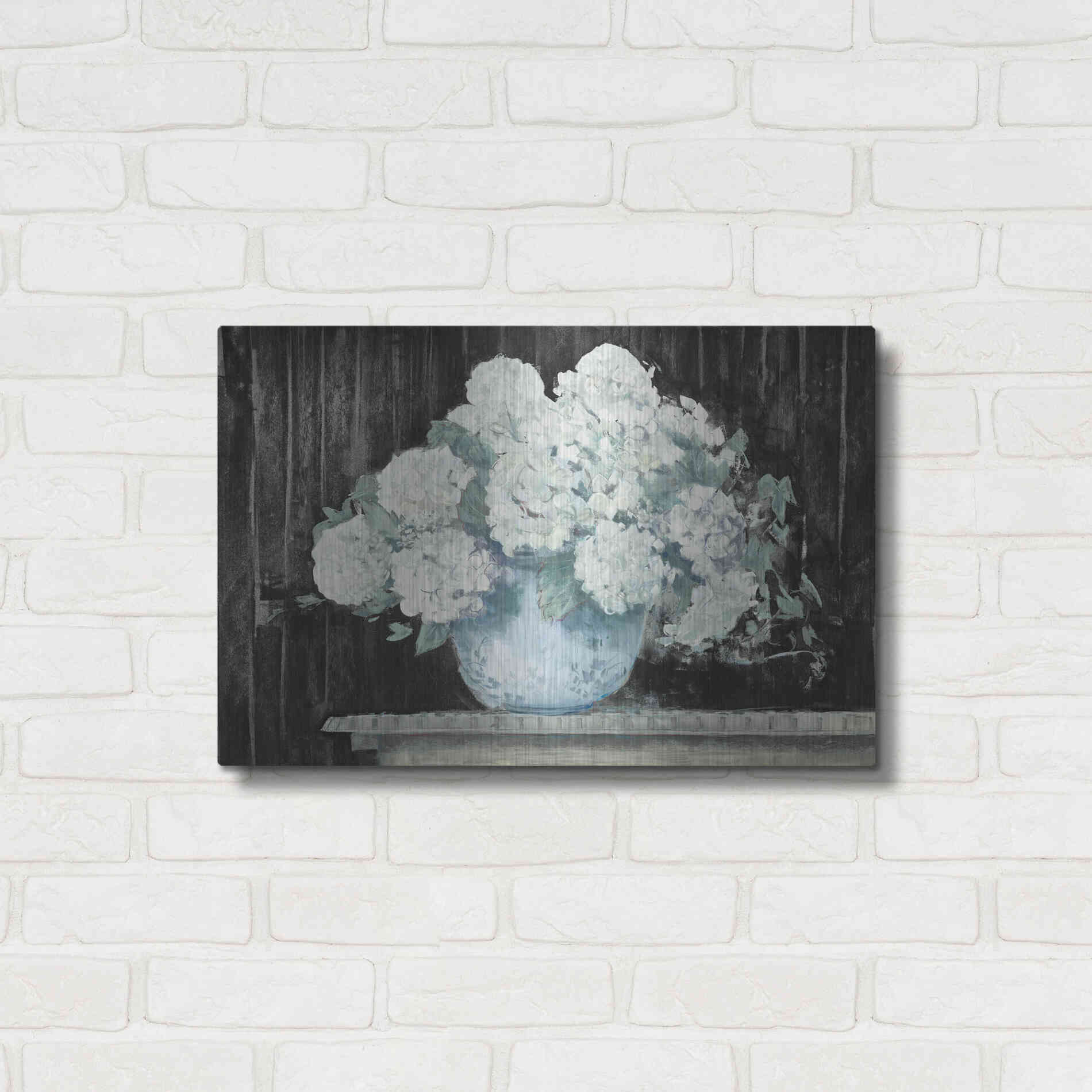 Luxe Metal Art 'White Hydrangea On Black Crop' by Carol Rowan, Metal Wall Art,24x16
