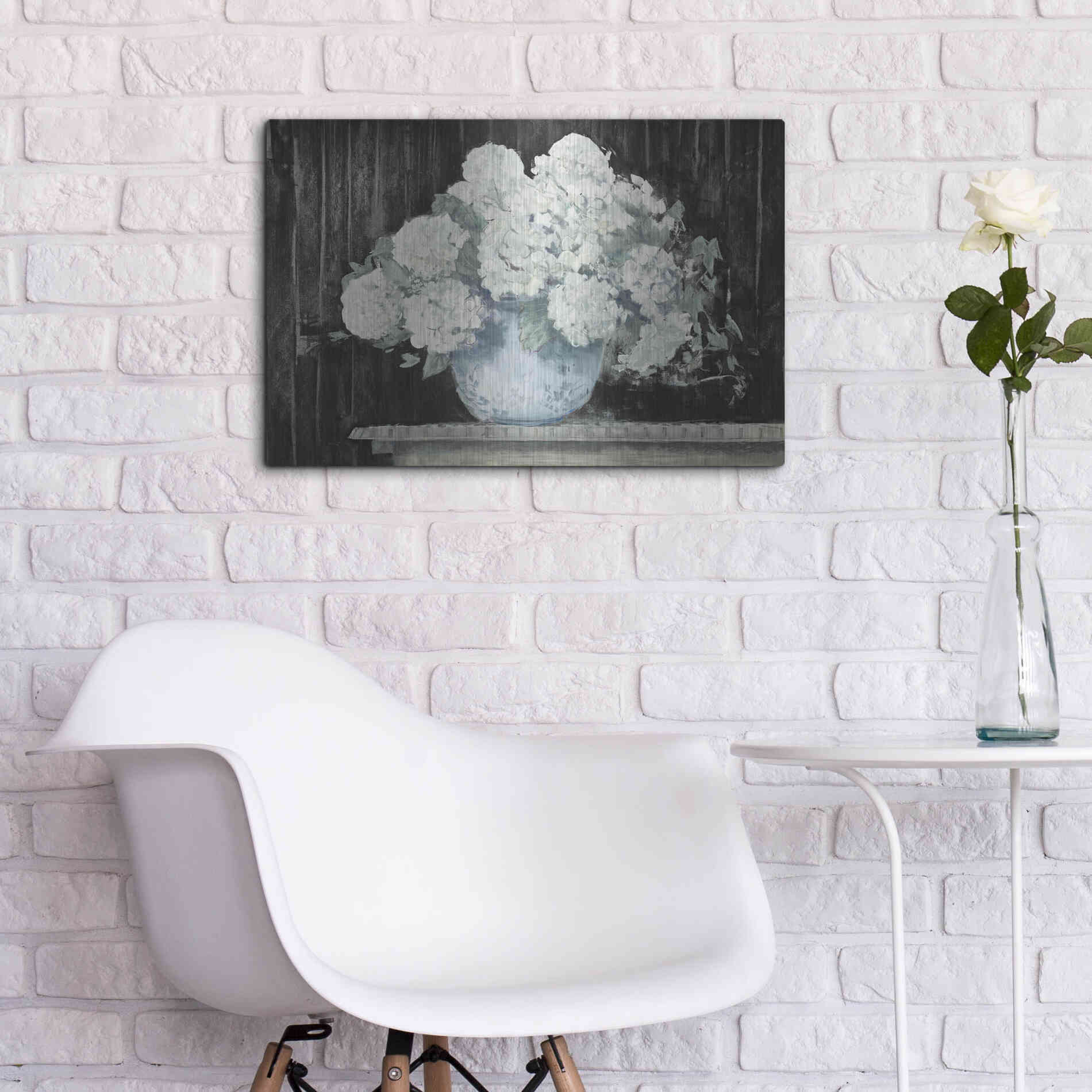 Luxe Metal Art 'White Hydrangea On Black Crop' by Carol Rowan, Metal Wall Art,24x16