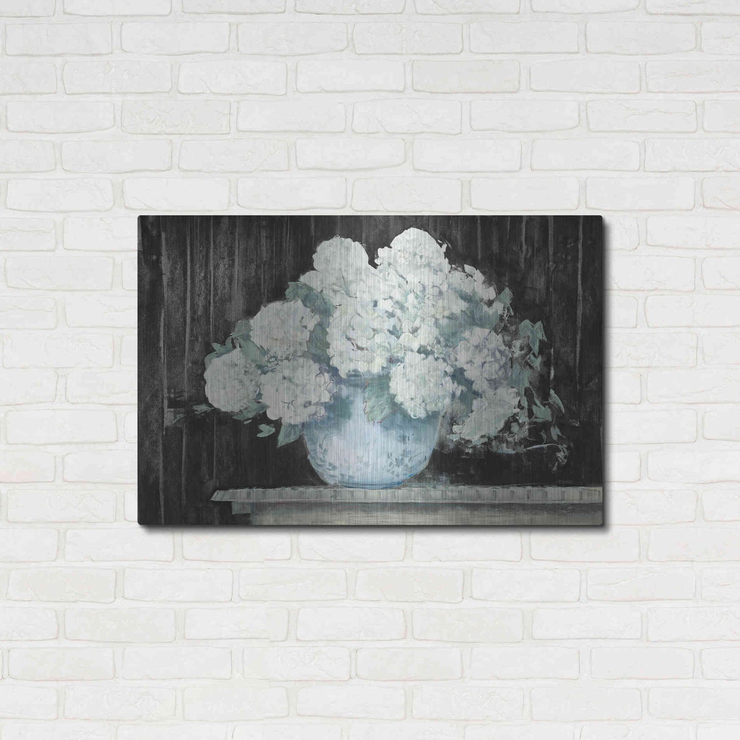 Luxe Metal Art 'White Hydrangea On Black Crop' by Carol Rowan, Metal Wall Art,36x24