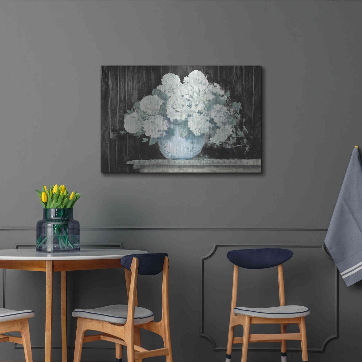 Luxe Metal Art 'White Hydrangea On Black Crop' by Carol Rowan, Metal Wall Art,36x24