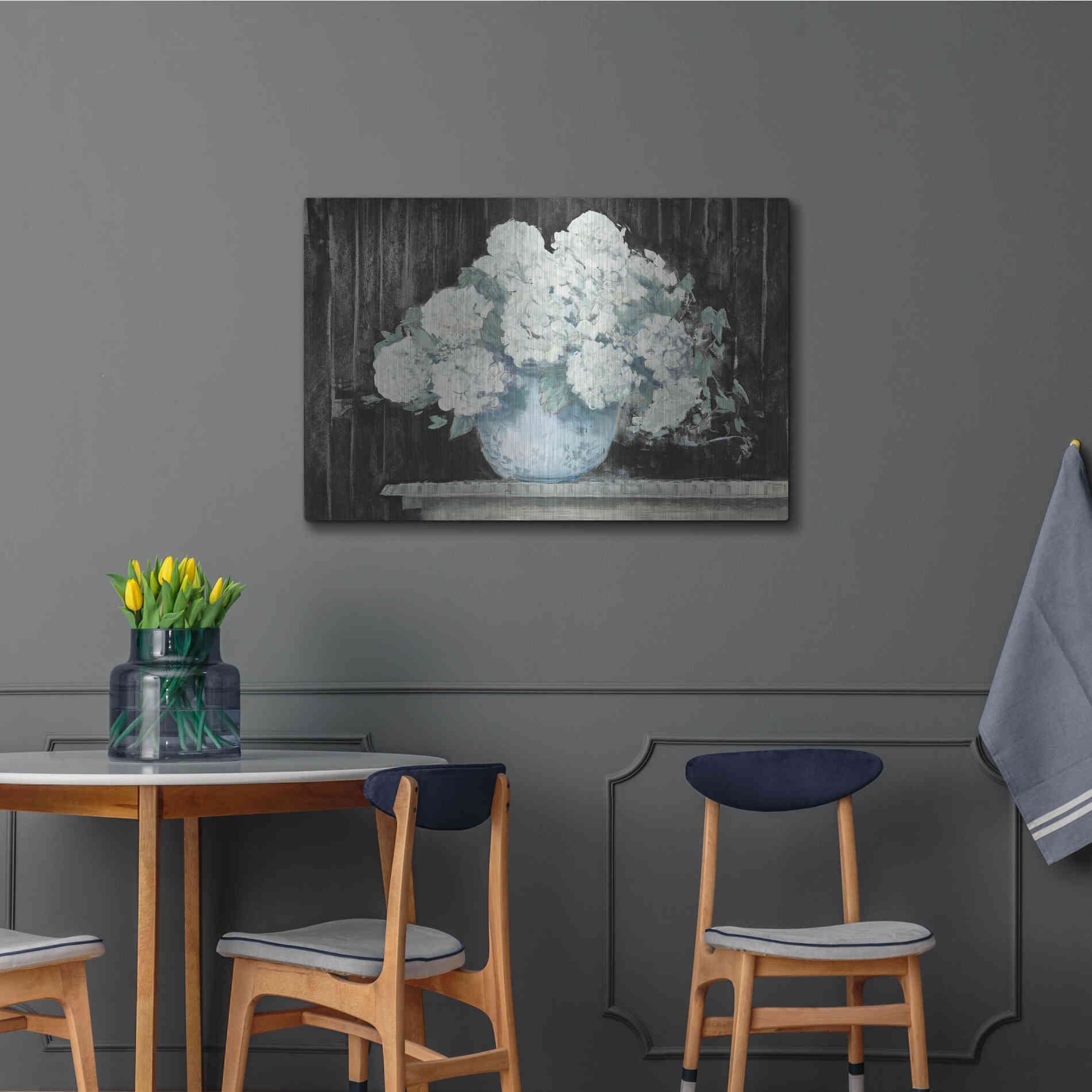 Luxe Metal Art 'White Hydrangea On Black Crop' by Carol Rowan, Metal Wall Art,36x24