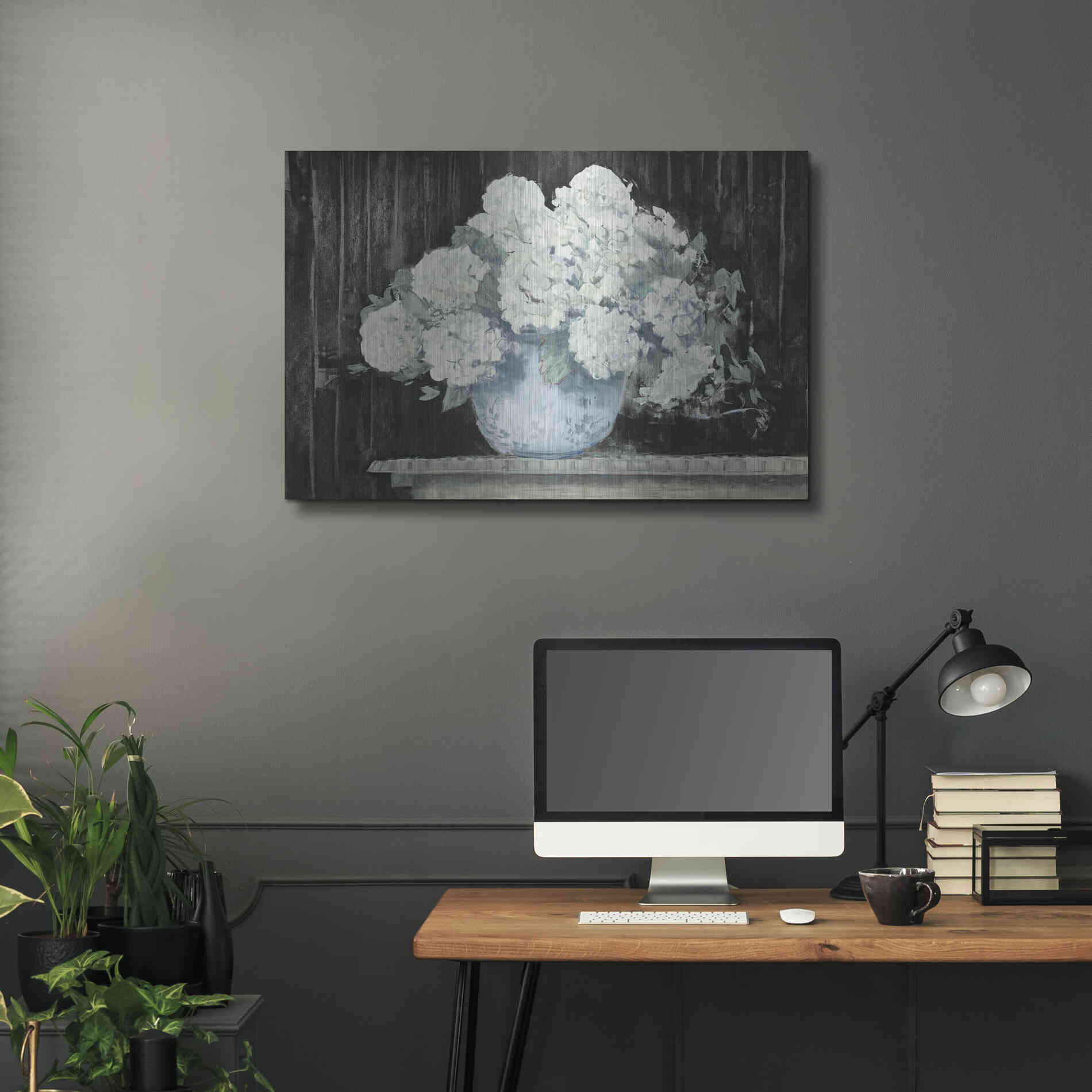 Luxe Metal Art 'White Hydrangea On Black Crop' by Carol Rowan, Metal Wall Art,36x24