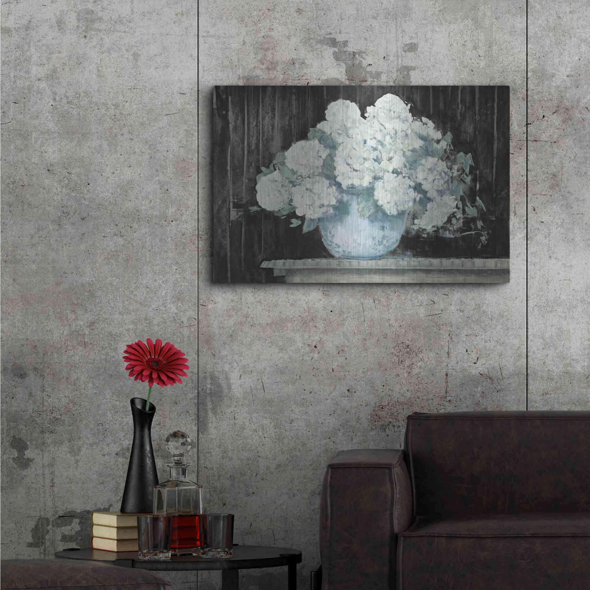 Luxe Metal Art 'White Hydrangea On Black Crop' by Carol Rowan, Metal Wall Art,36x24