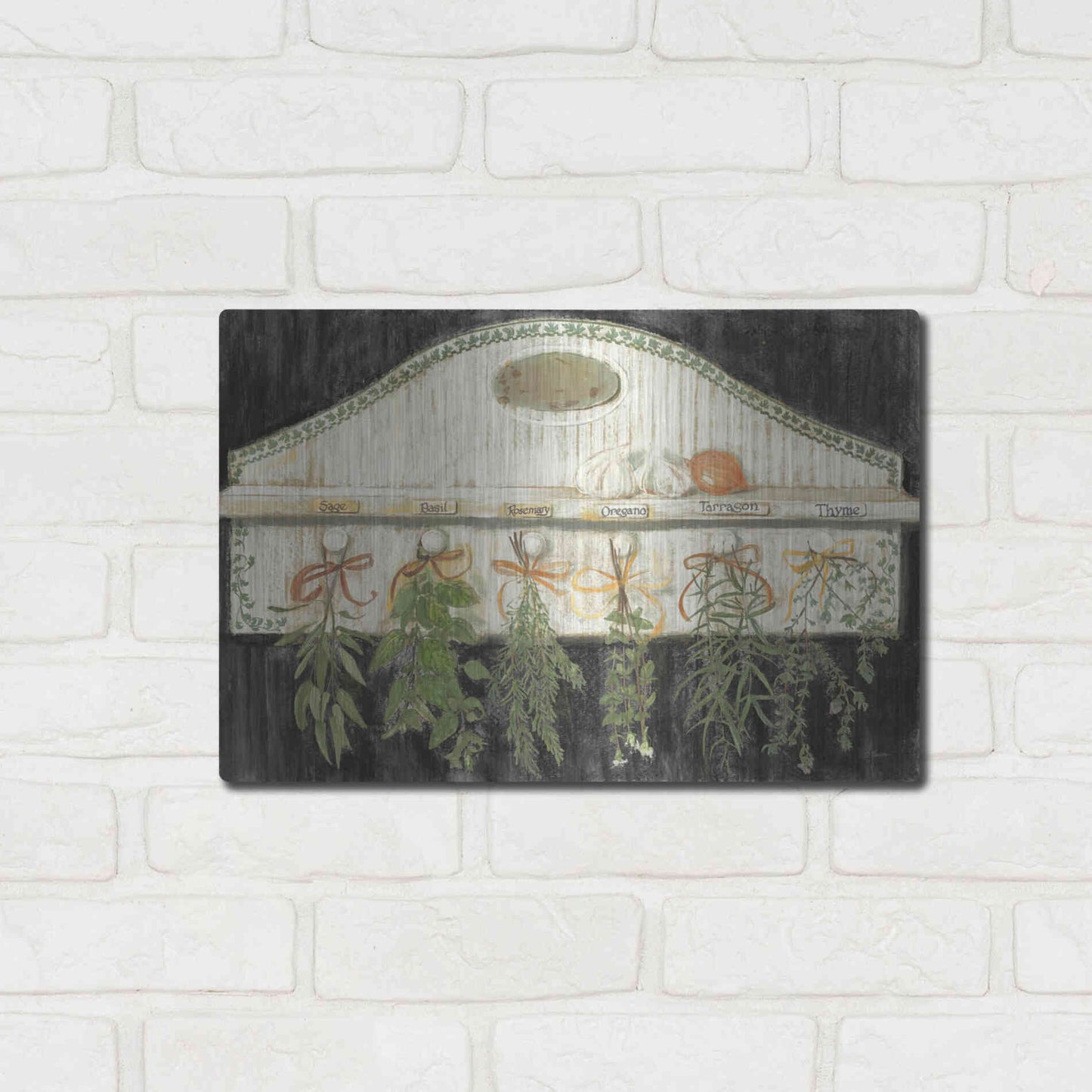 Luxe Metal Art 'Herbs On Pegs Black' by Carol Rowan, Metal Wall Art,16x12