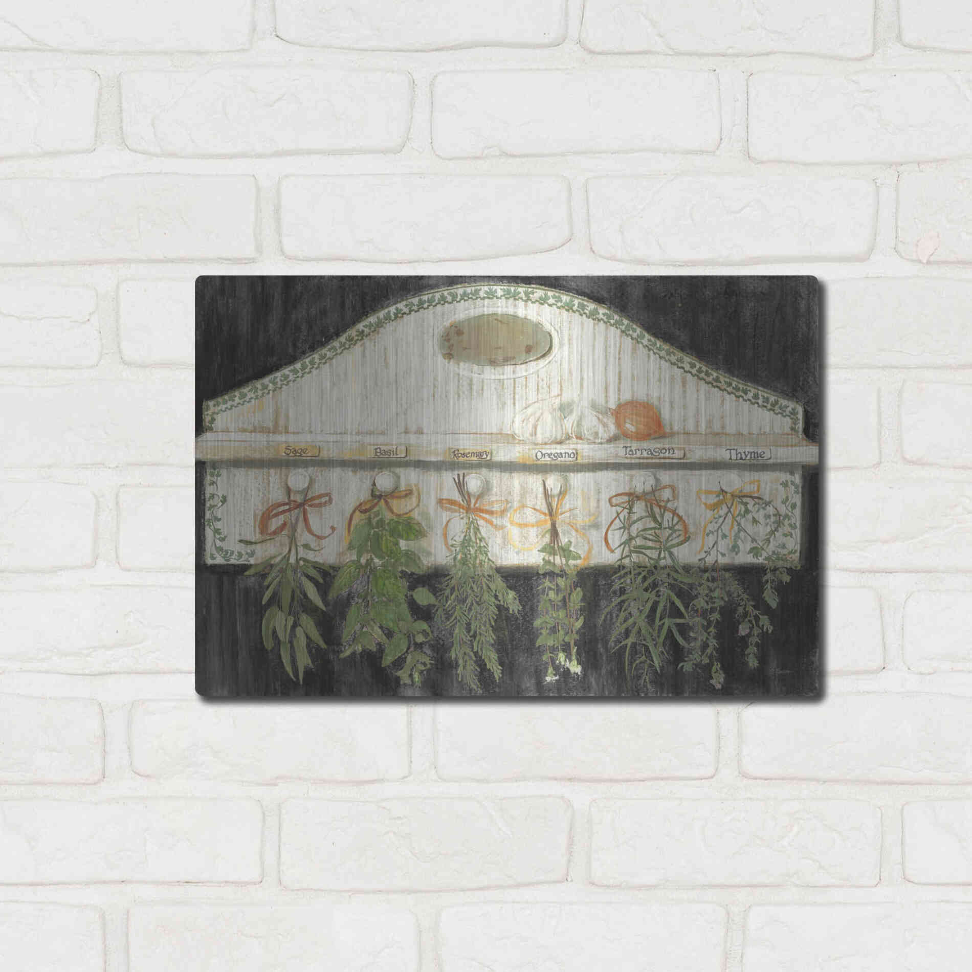 Luxe Metal Art 'Herbs On Pegs Black' by Carol Rowan, Metal Wall Art,16x12