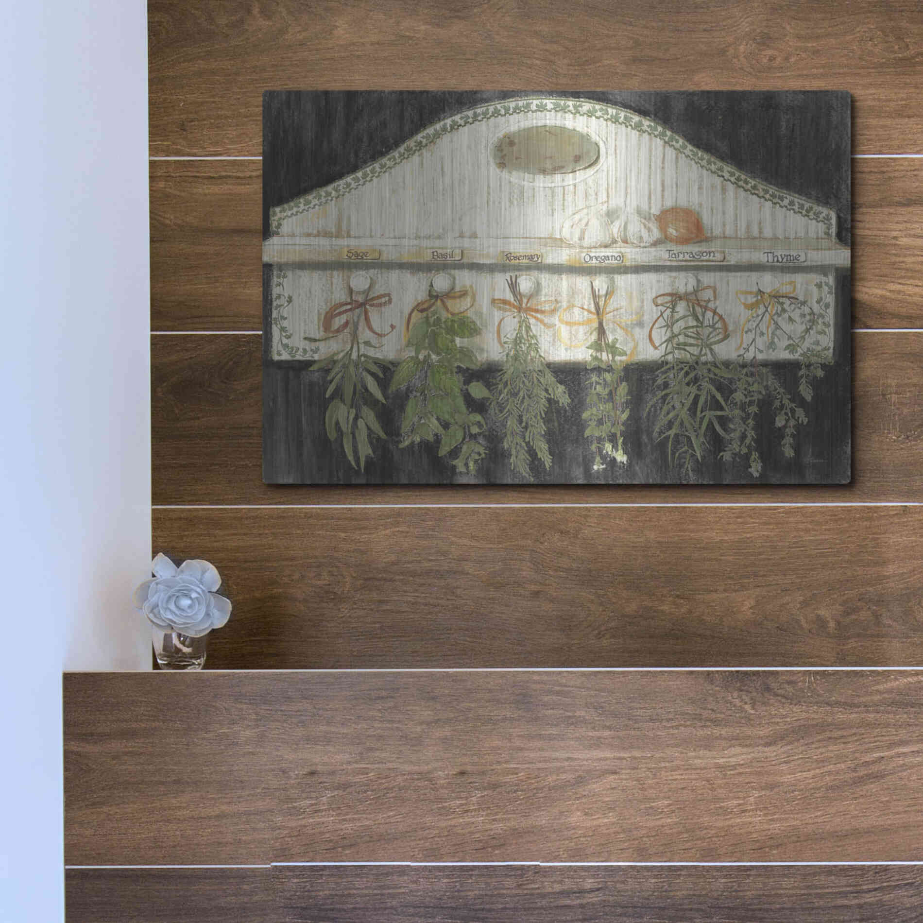 Luxe Metal Art 'Herbs On Pegs Black' by Carol Rowan, Metal Wall Art,16x12