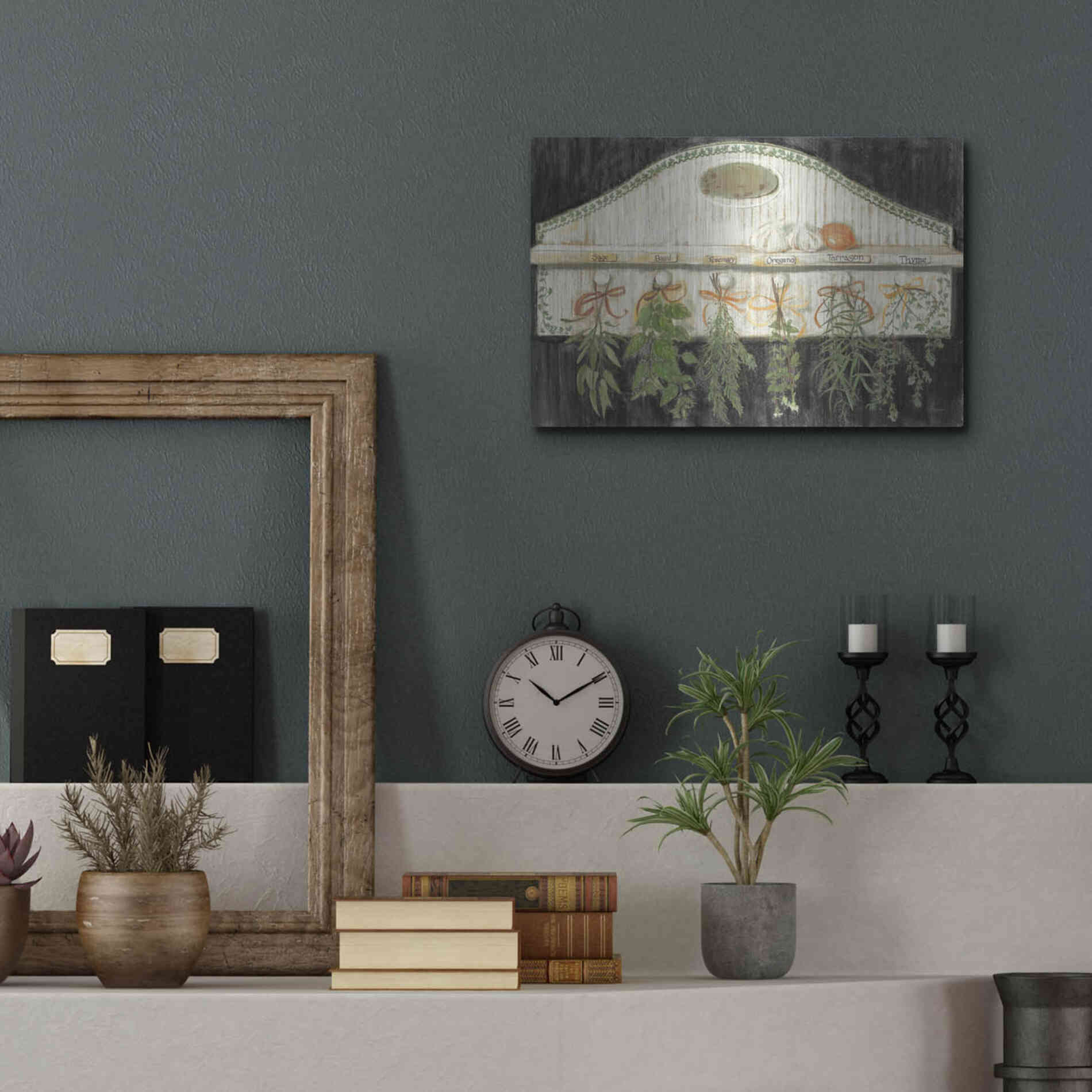 Luxe Metal Art 'Herbs On Pegs Black' by Carol Rowan, Metal Wall Art,16x12