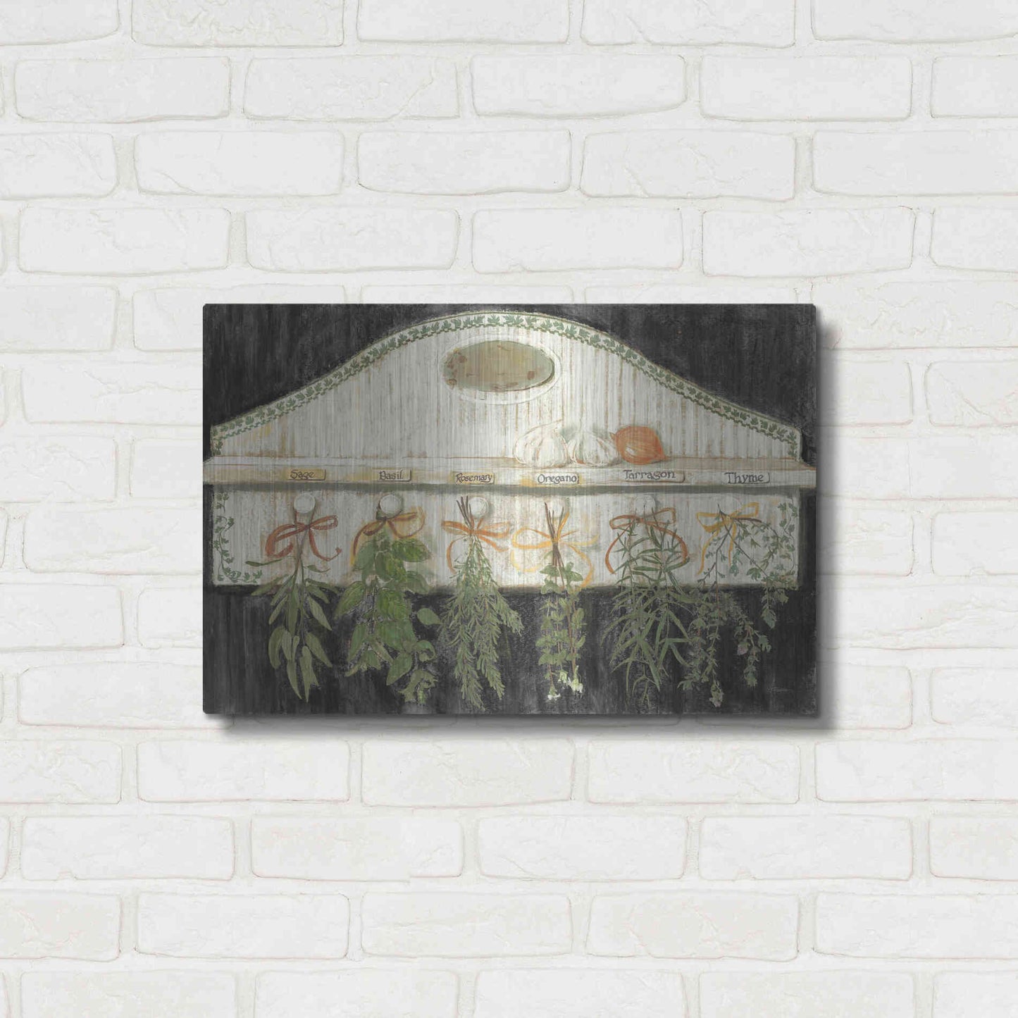 Luxe Metal Art 'Herbs On Pegs Black' by Carol Rowan, Metal Wall Art,24x16