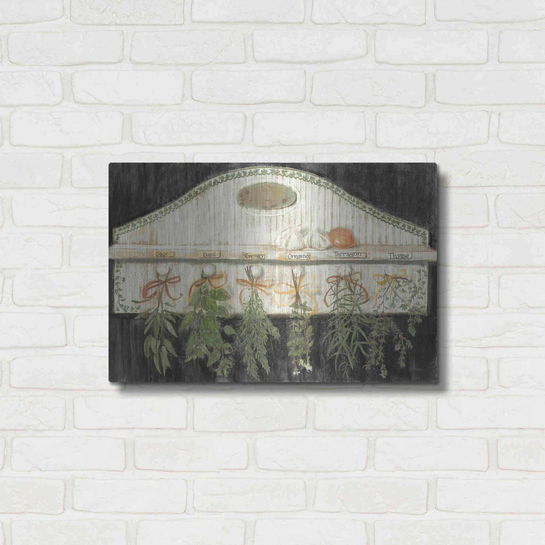 Luxe Metal Art 'Herbs On Pegs Black' by Carol Rowan, Metal Wall Art,24x16