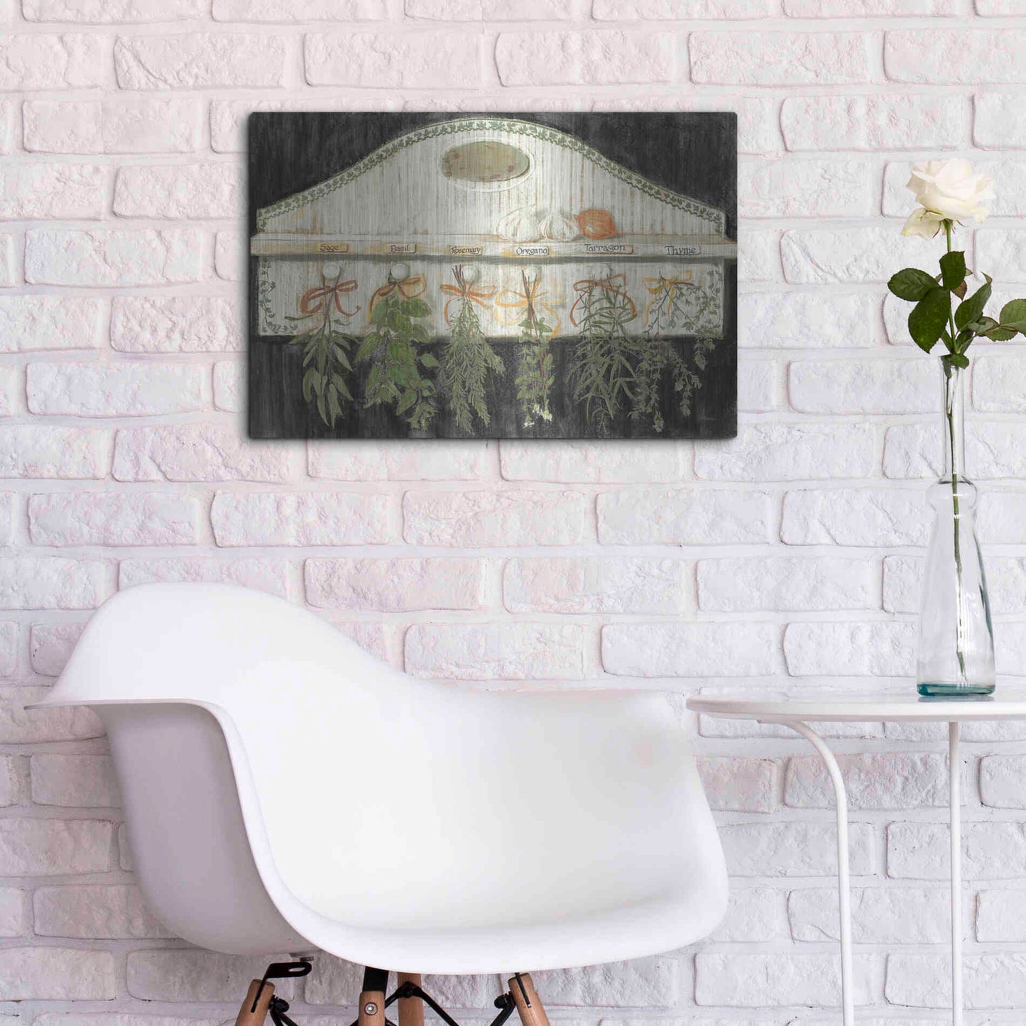 Luxe Metal Art 'Herbs On Pegs Black' by Carol Rowan, Metal Wall Art,24x16