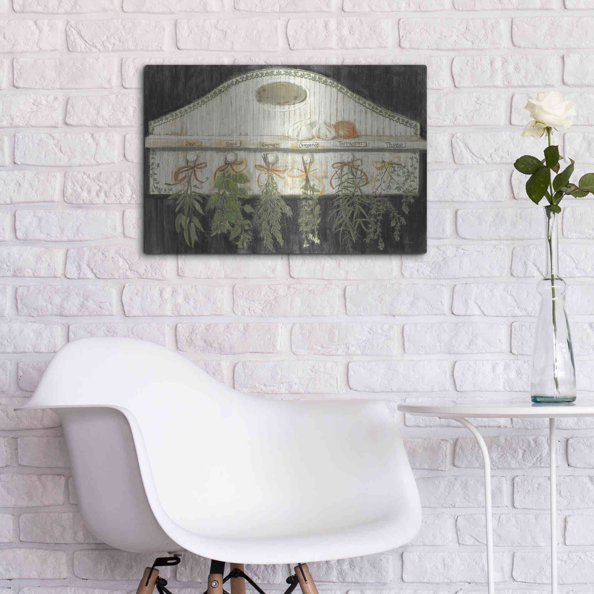 Luxe Metal Art 'Herbs On Pegs Black' by Carol Rowan, Metal Wall Art,24x16