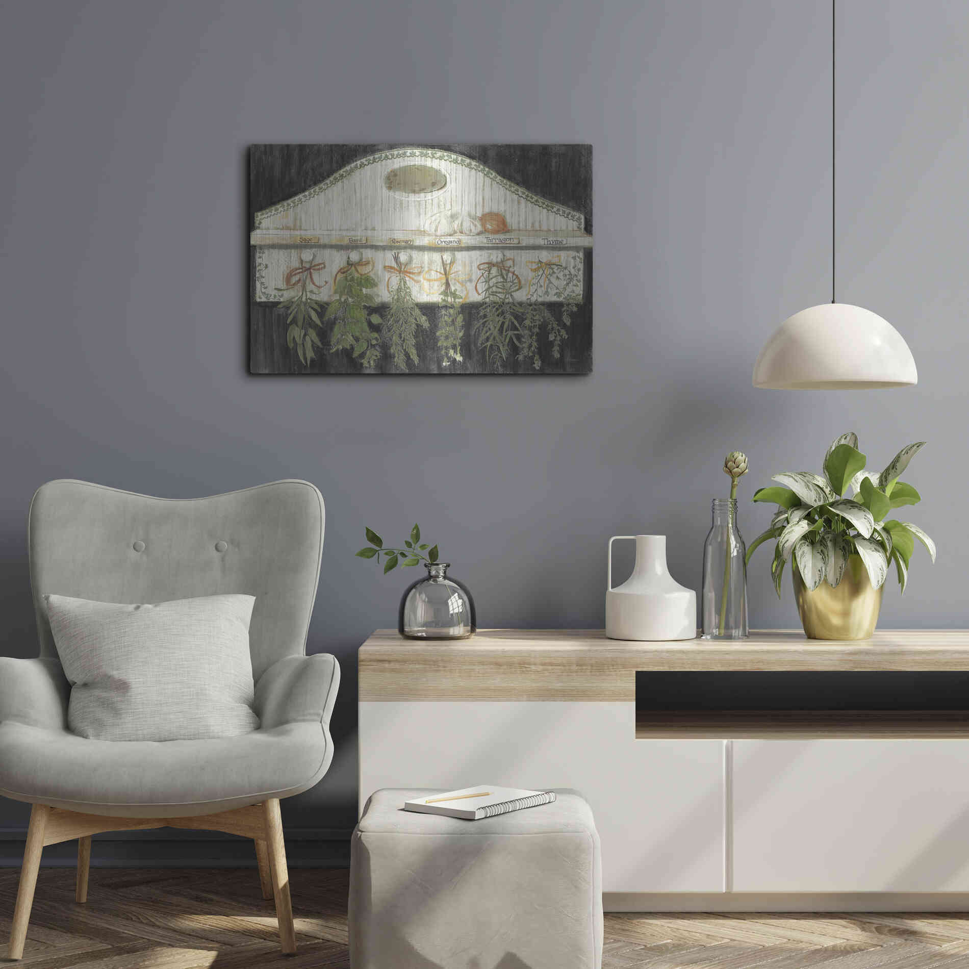 Luxe Metal Art 'Herbs On Pegs Black' by Carol Rowan, Metal Wall Art,24x16