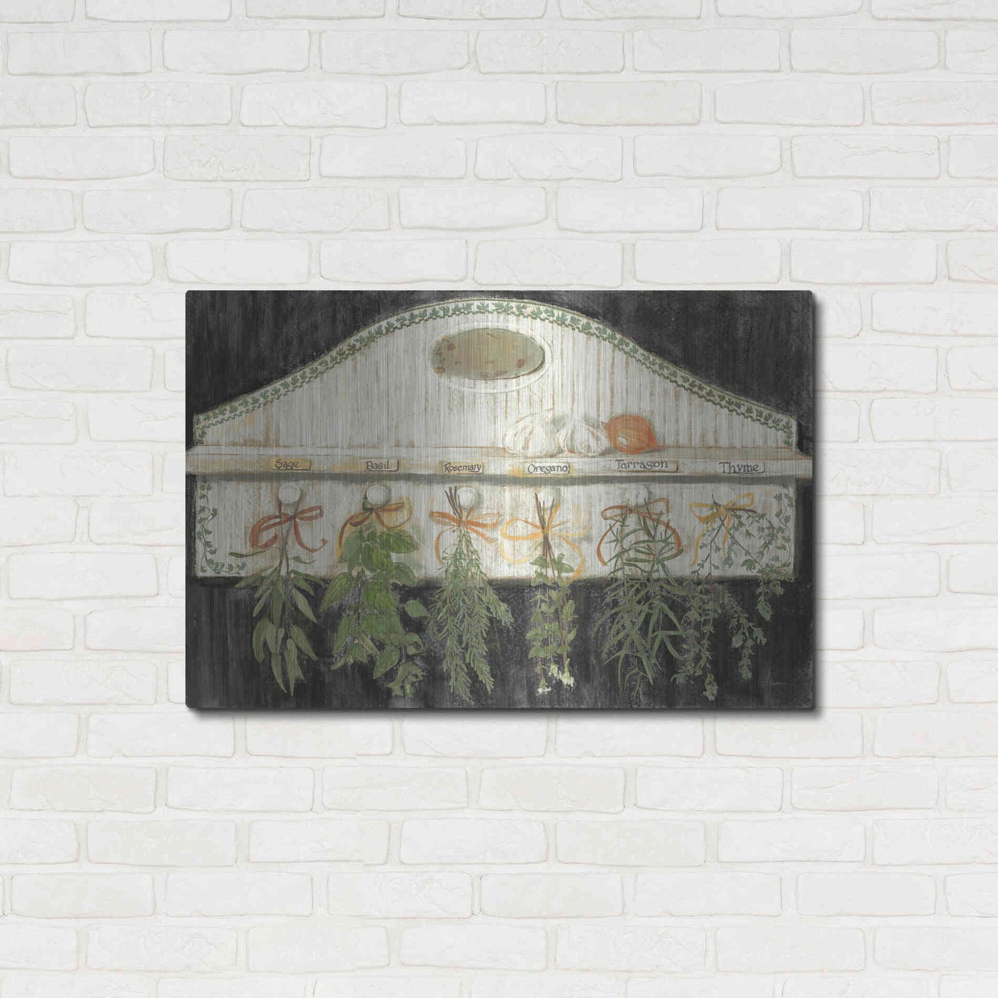 Luxe Metal Art 'Herbs On Pegs Black' by Carol Rowan, Metal Wall Art,36x24