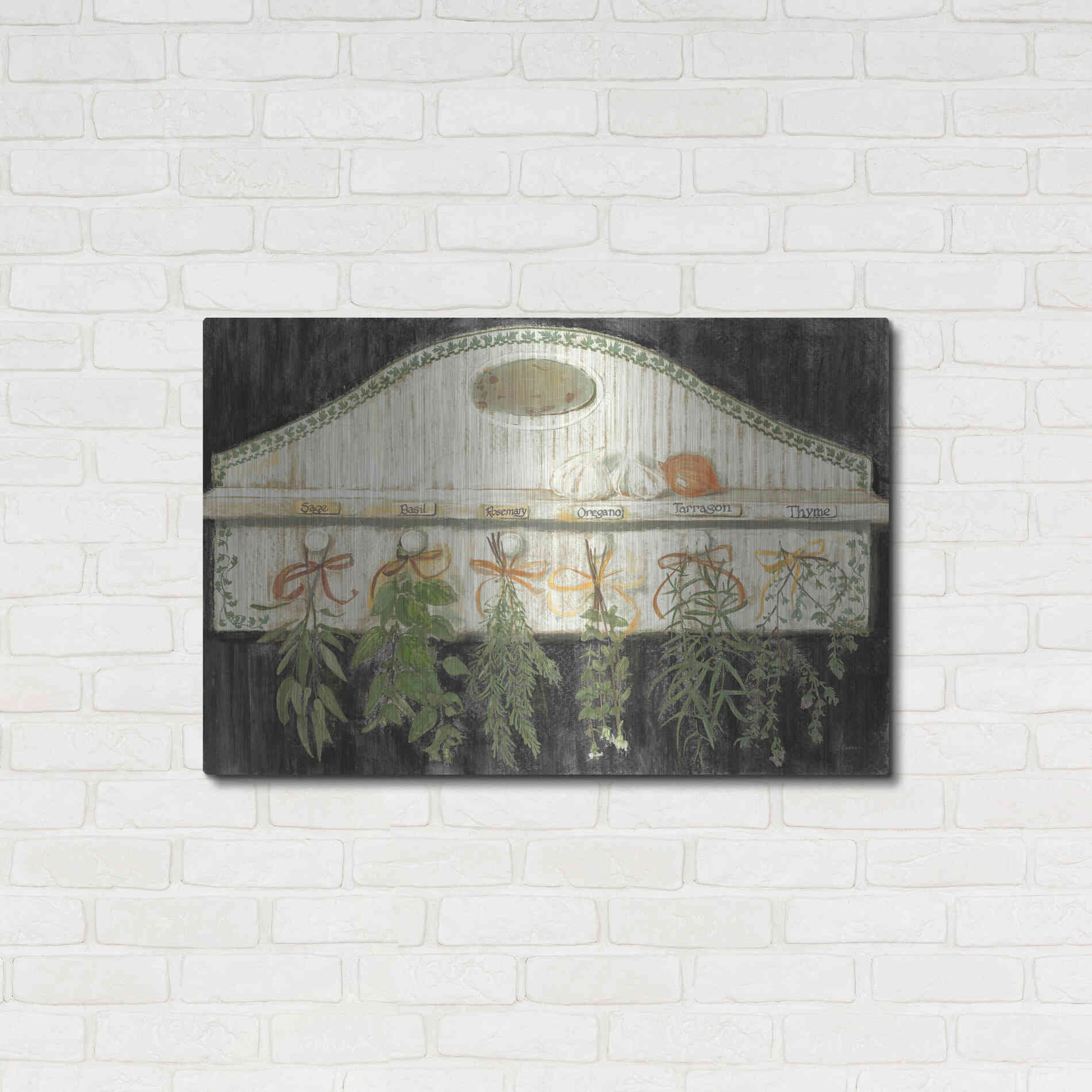 Luxe Metal Art 'Herbs On Pegs Black' by Carol Rowan, Metal Wall Art,36x24