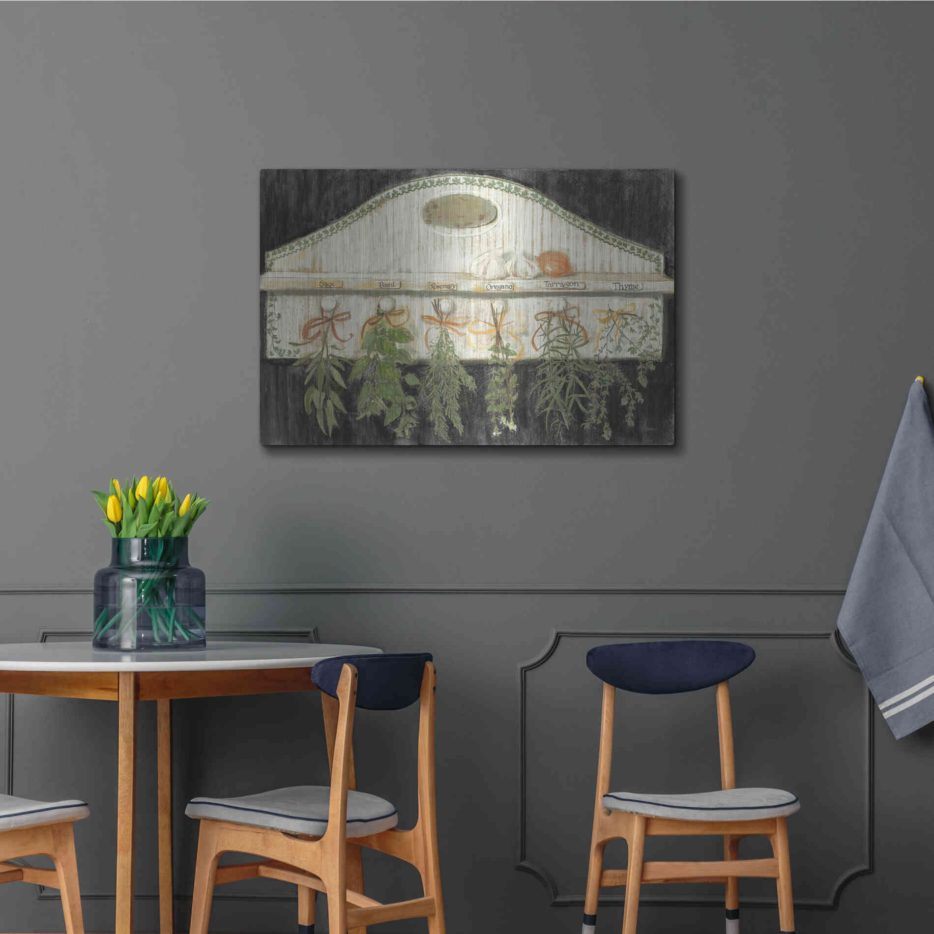 Luxe Metal Art 'Herbs On Pegs Black' by Carol Rowan, Metal Wall Art,36x24