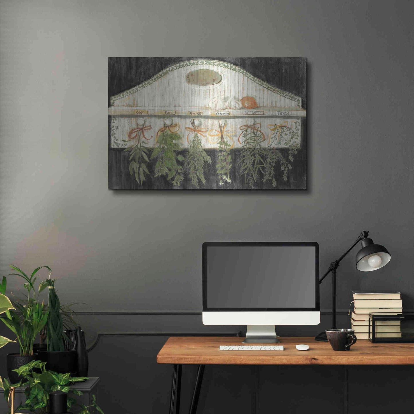 Luxe Metal Art 'Herbs On Pegs Black' by Carol Rowan, Metal Wall Art,36x24