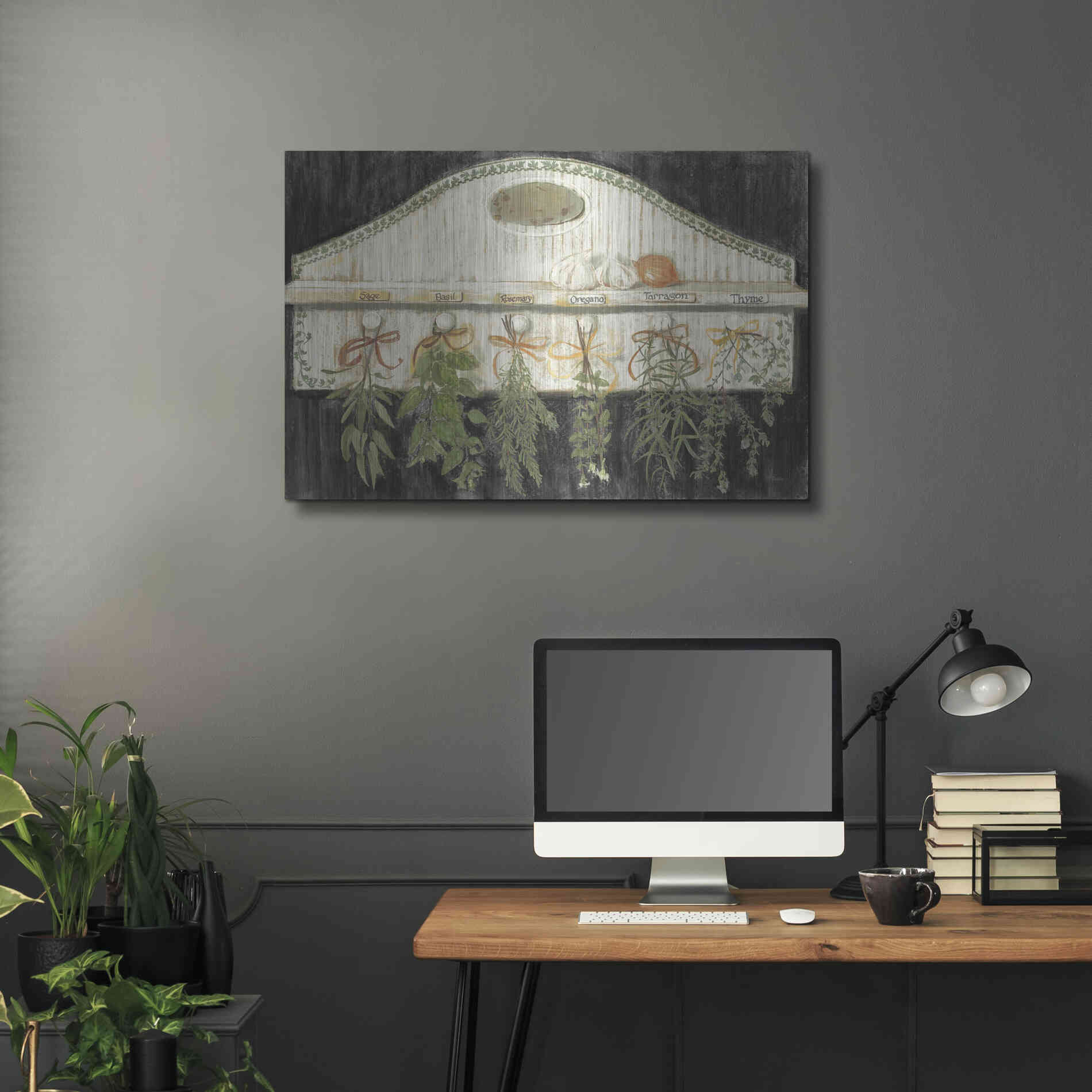 Luxe Metal Art 'Herbs On Pegs Black' by Carol Rowan, Metal Wall Art,36x24