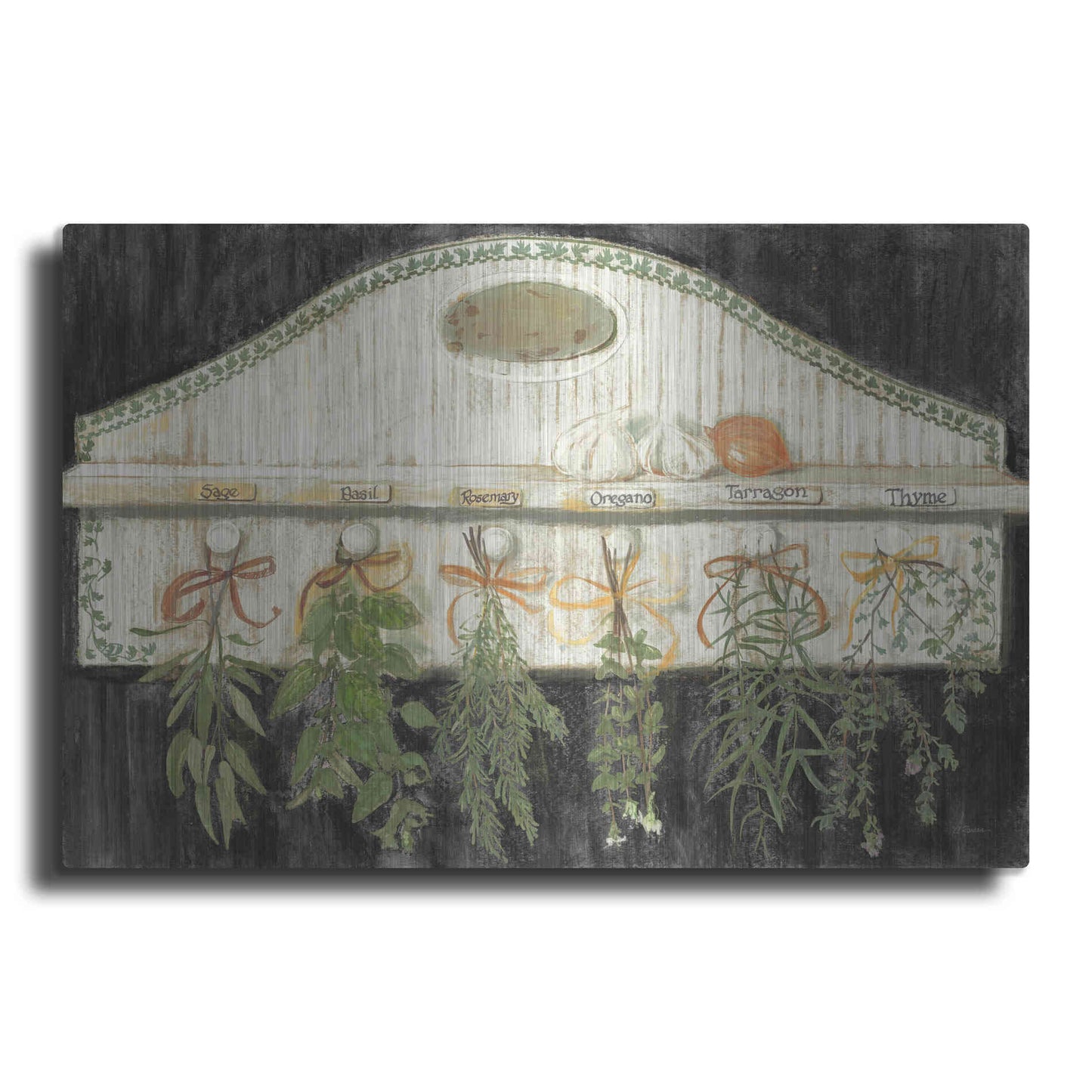 Luxe Metal Art 'Herbs On Pegs Black' by Carol Rowan, Metal Wall Art