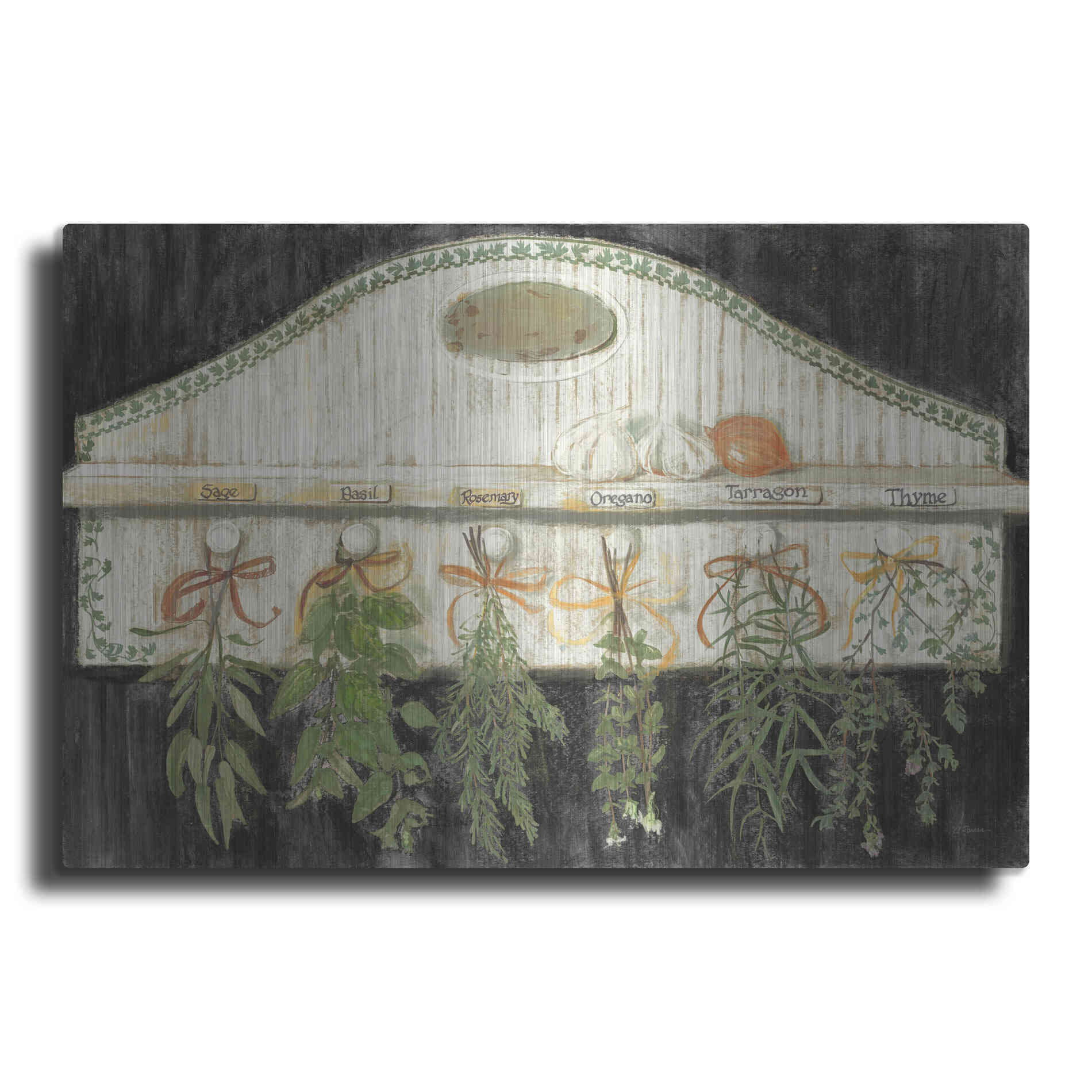 Luxe Metal Art 'Herbs On Pegs Black' by Carol Rowan, Metal Wall Art