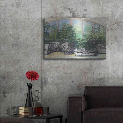 Luxe Metal Art 'Windowsill Herbs Bw Vases Crop' by Carol Rowan, Metal Wall Art,36x24