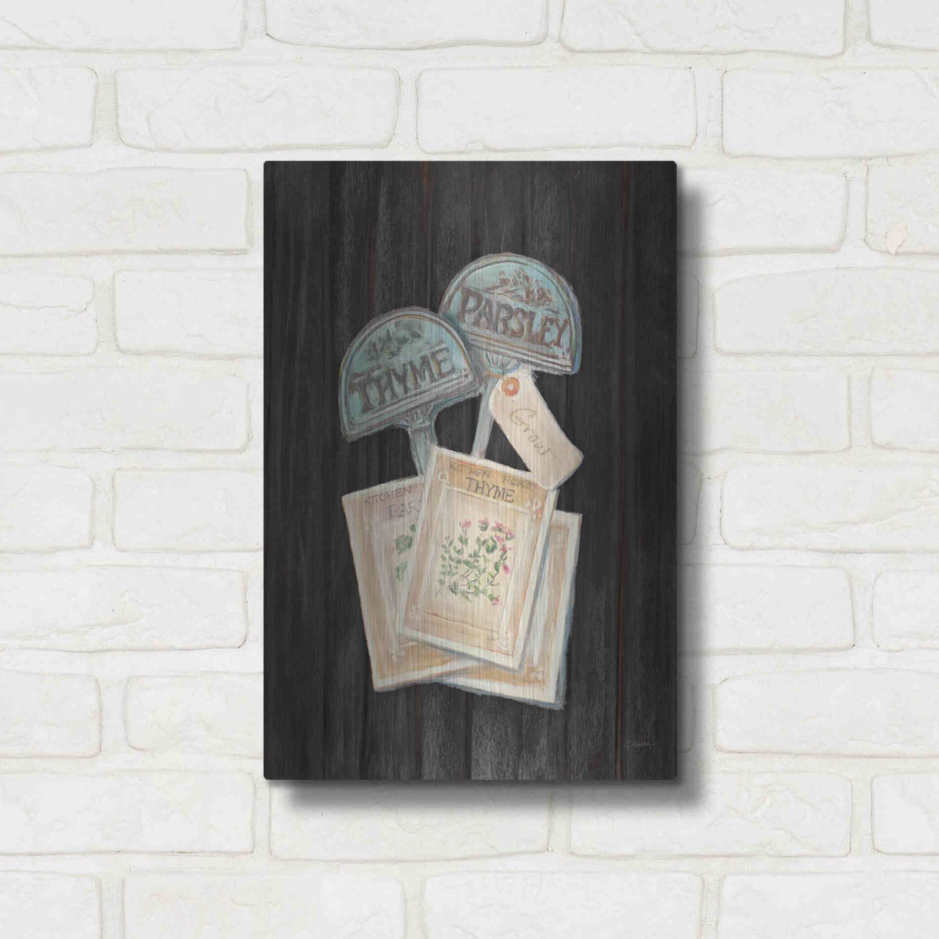 Luxe Metal Art 'Seed Packs Black Wood' by Carol Rowan, Metal Wall Art,12x16