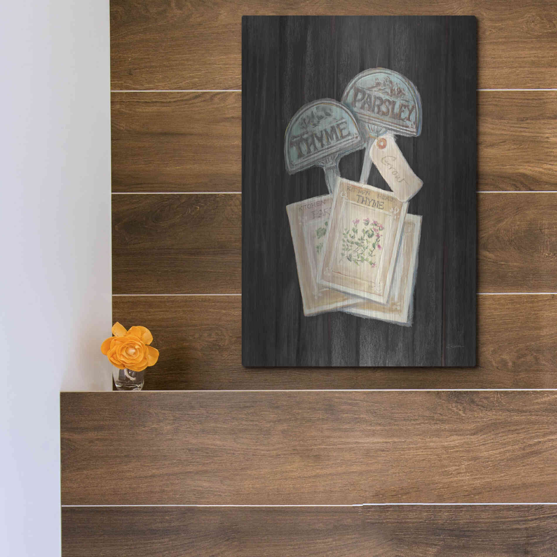 Luxe Metal Art 'Seed Packs Black Wood' by Carol Rowan, Metal Wall Art,12x16