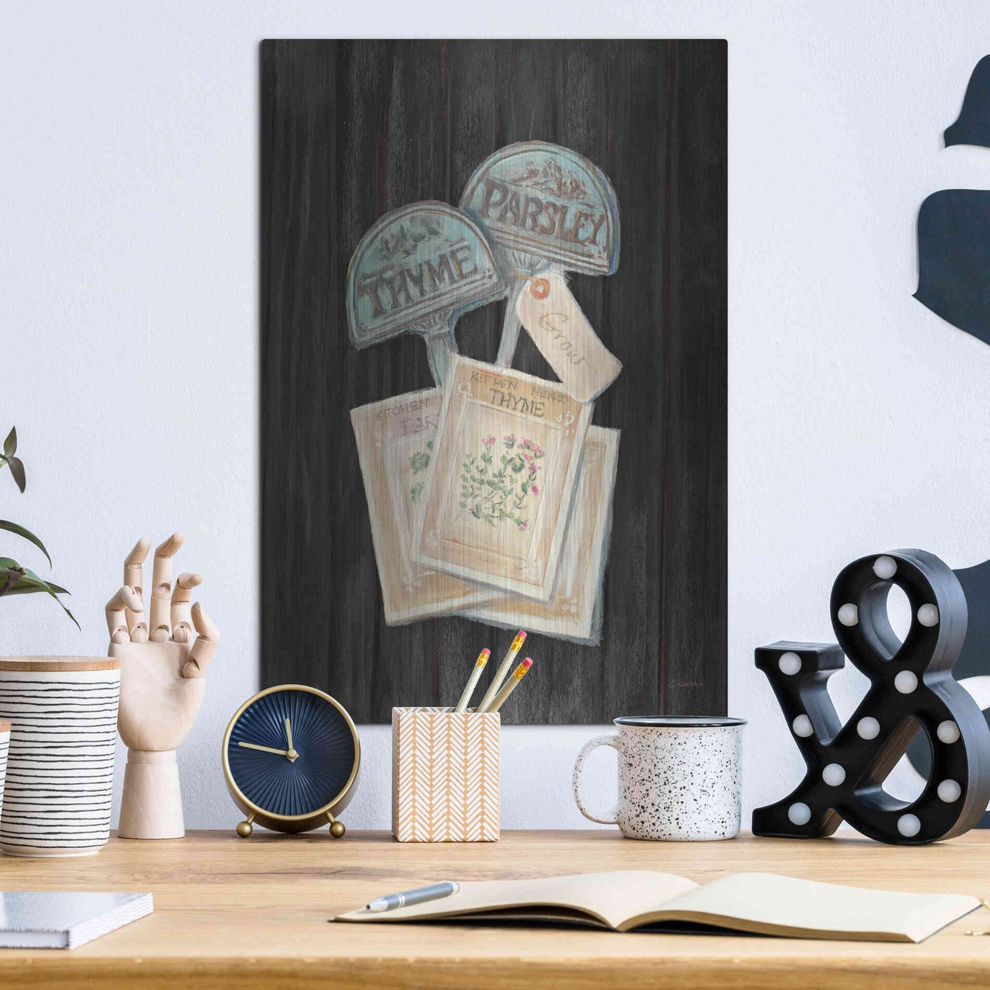 Luxe Metal Art 'Seed Packs Black Wood' by Carol Rowan, Metal Wall Art,12x16