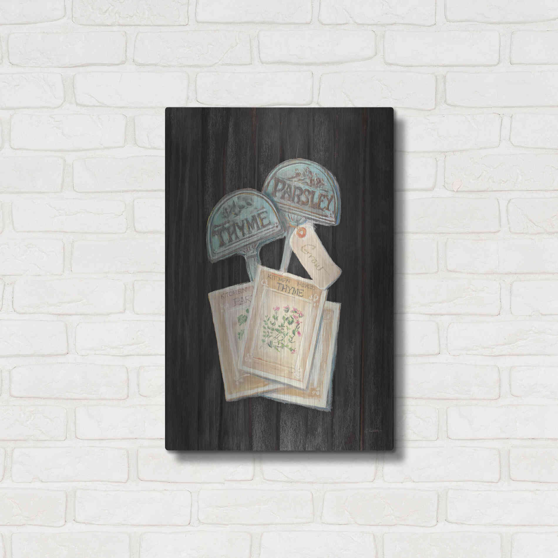 Luxe Metal Art 'Seed Packs Black Wood' by Carol Rowan, Metal Wall Art,16x24