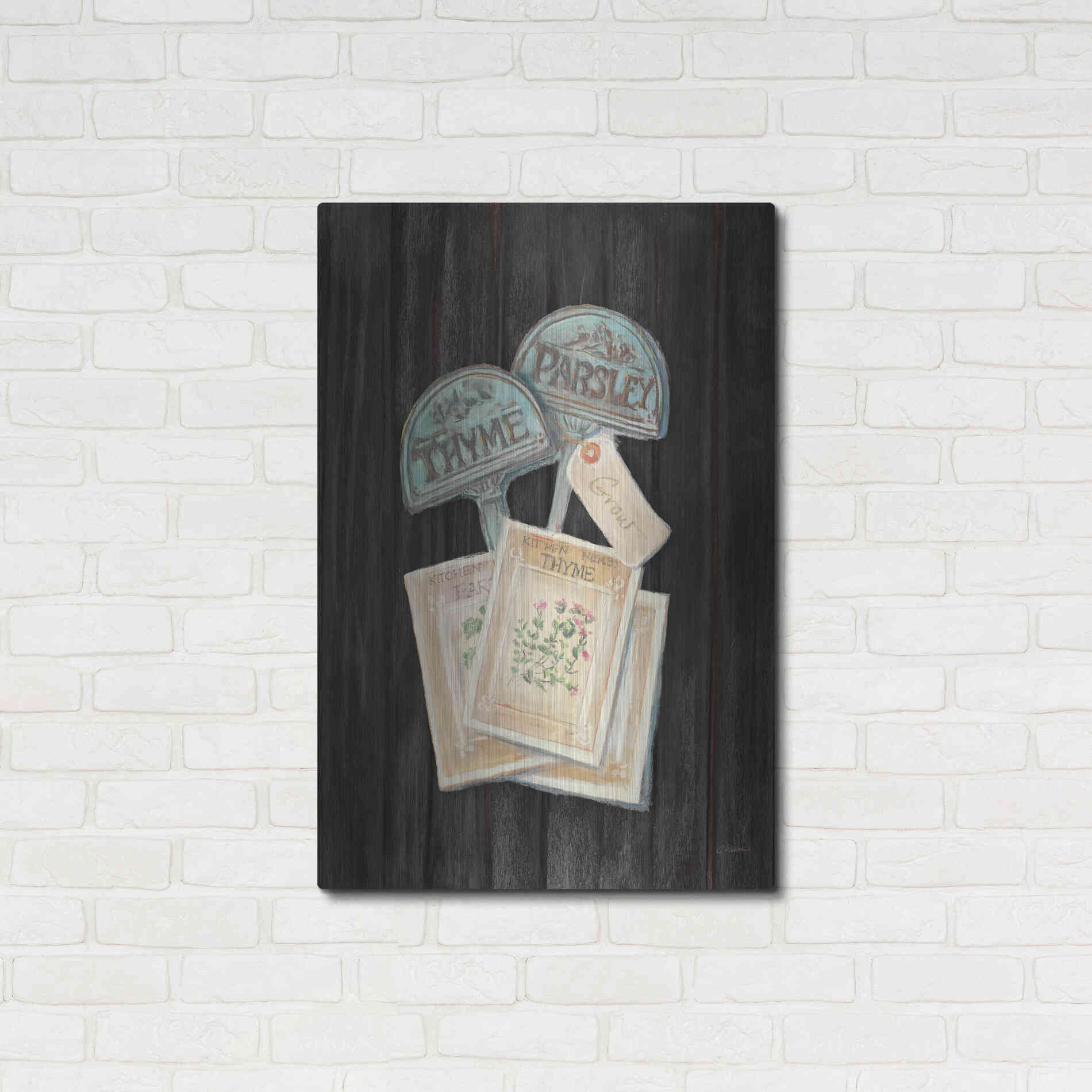 Luxe Metal Art 'Seed Packs Black Wood' by Carol Rowan, Metal Wall Art,24x36