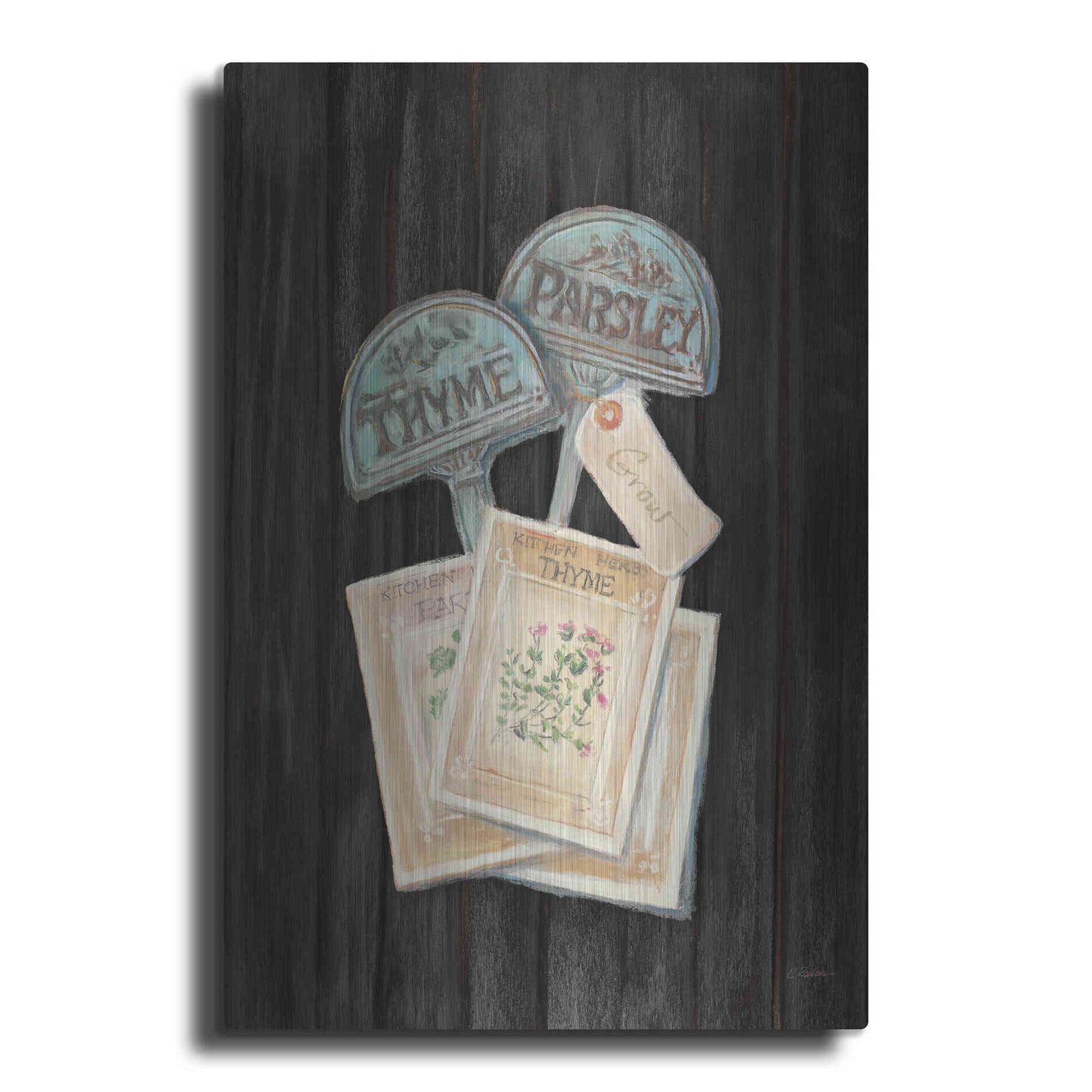 Luxe Metal Art 'Seed Packs Black Wood' by Carol Rowan, Metal Wall Art