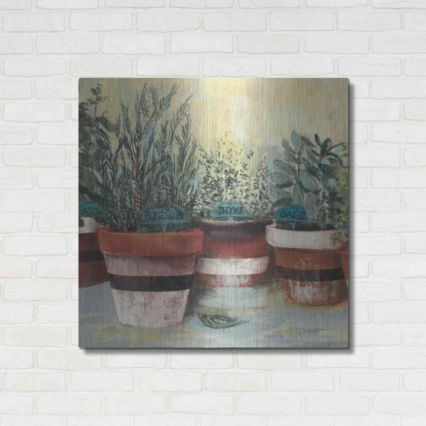Luxe Metal Art 'Potted Herbs II Stripes Crop' by Carol Rowan, Metal Wall Art,36x36