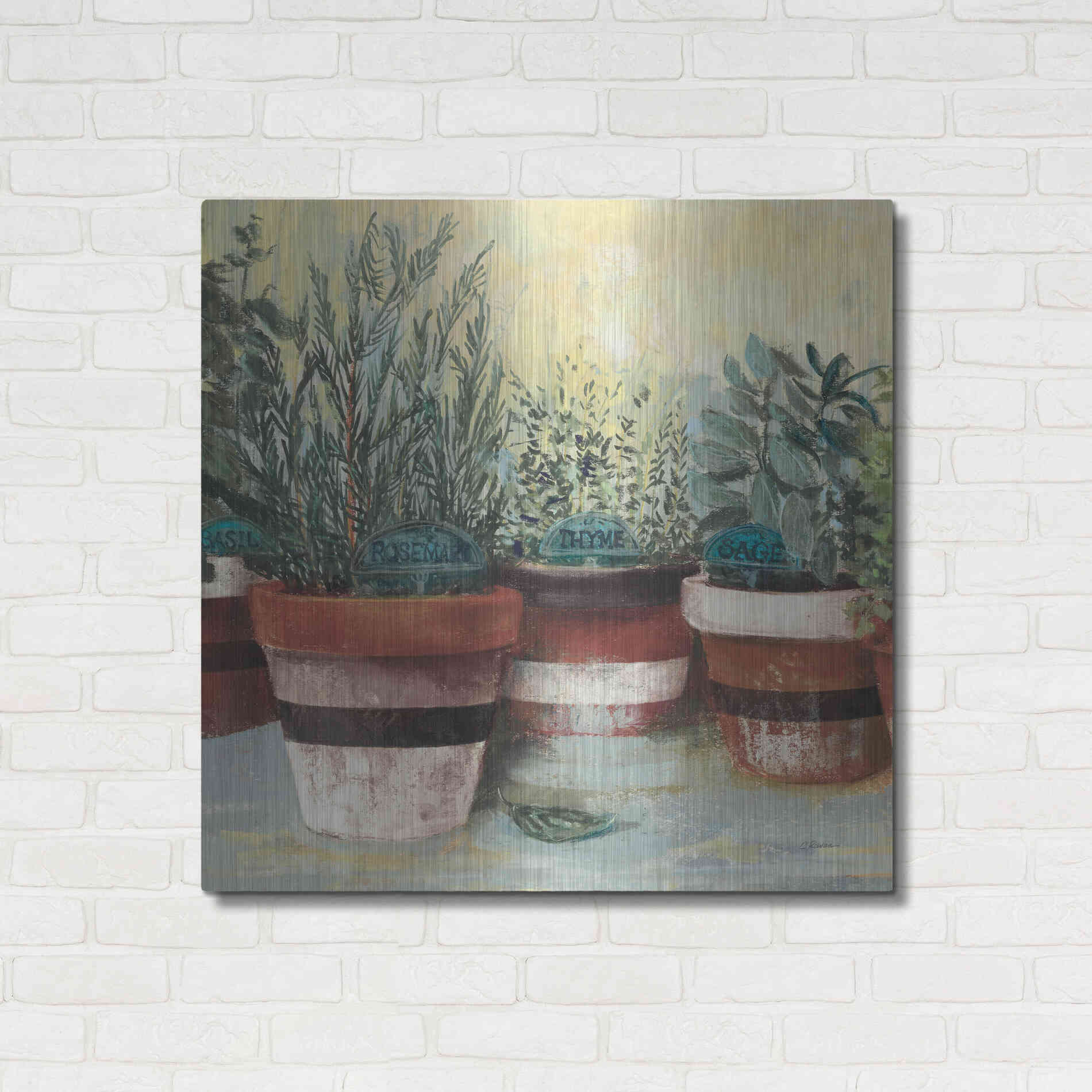 Luxe Metal Art 'Potted Herbs II Stripes Crop' by Carol Rowan, Metal Wall Art,36x36