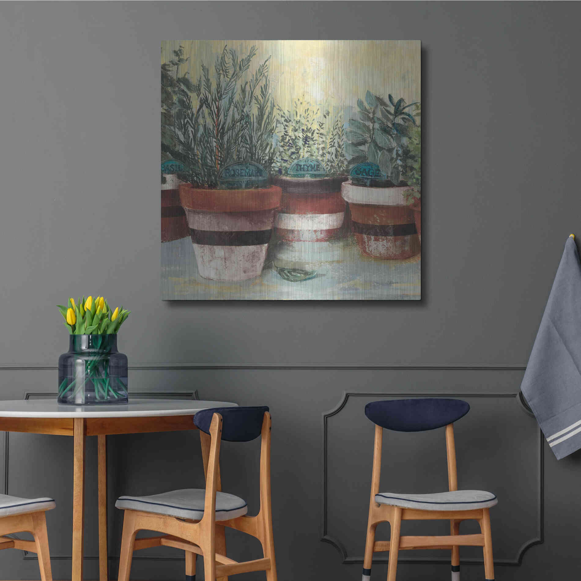 Luxe Metal Art 'Potted Herbs II Stripes Crop' by Carol Rowan, Metal Wall Art,36x36