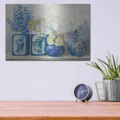 Luxe Metal Art 'Ladys Mantle On Shiplap' by Carol Rowan, Metal Wall Art,16x12