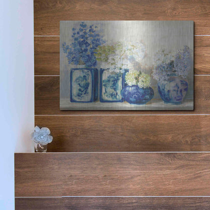 Luxe Metal Art 'Ladys Mantle On Shiplap' by Carol Rowan, Metal Wall Art,16x12