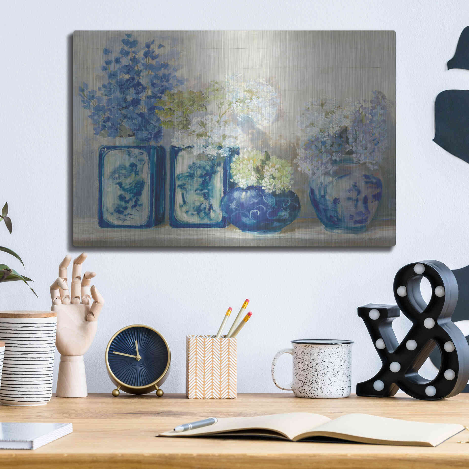 Luxe Metal Art 'Ladys Mantle On Shiplap' by Carol Rowan, Metal Wall Art,16x12