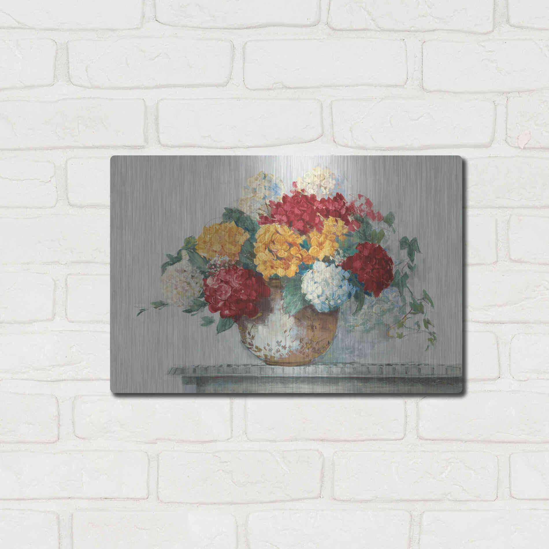 Luxe Metal Art 'Fall Hydrangea Cottage Crop' by Carol Rowan, Metal Wall Art,16x12