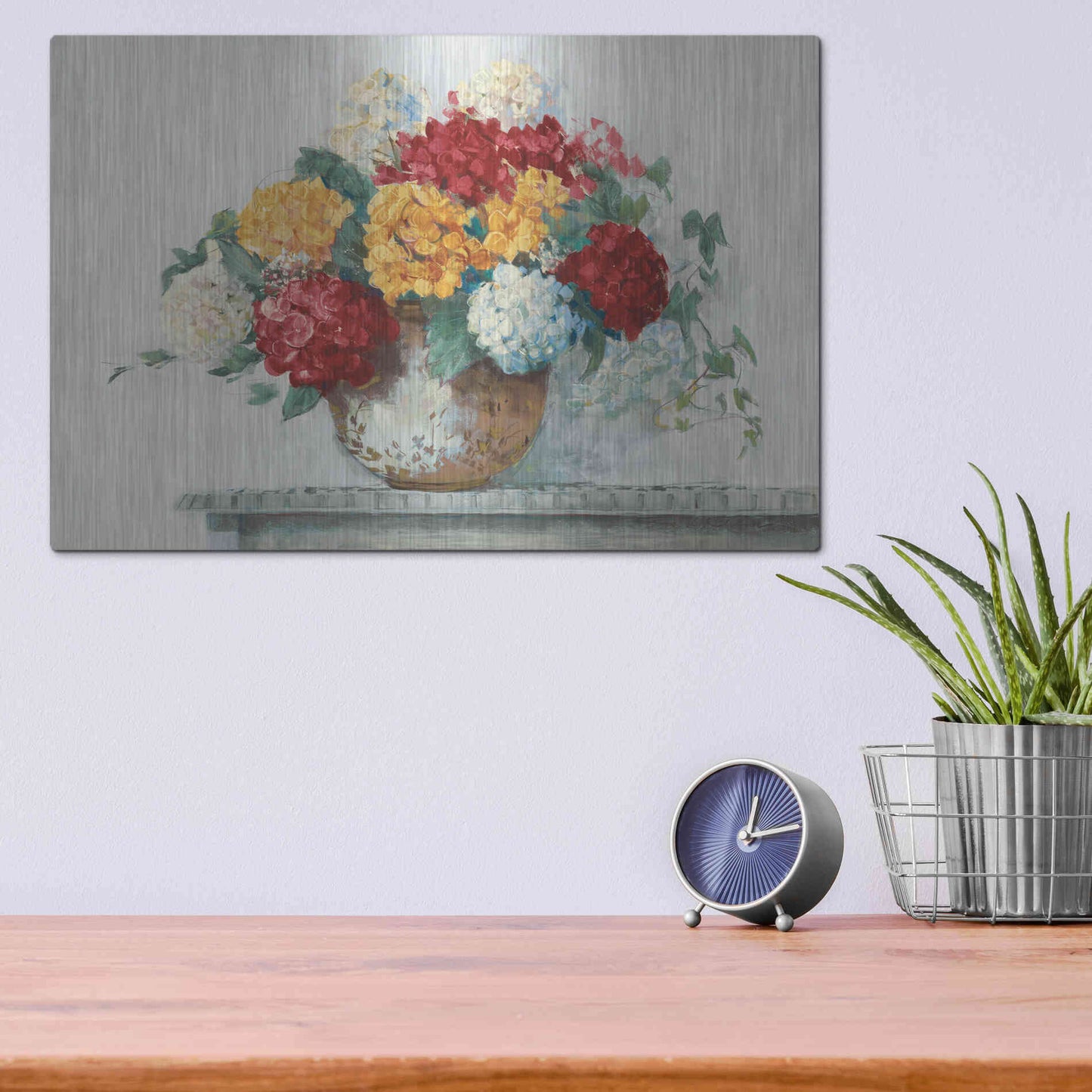 Luxe Metal Art 'Fall Hydrangea Cottage Crop' by Carol Rowan, Metal Wall Art,16x12